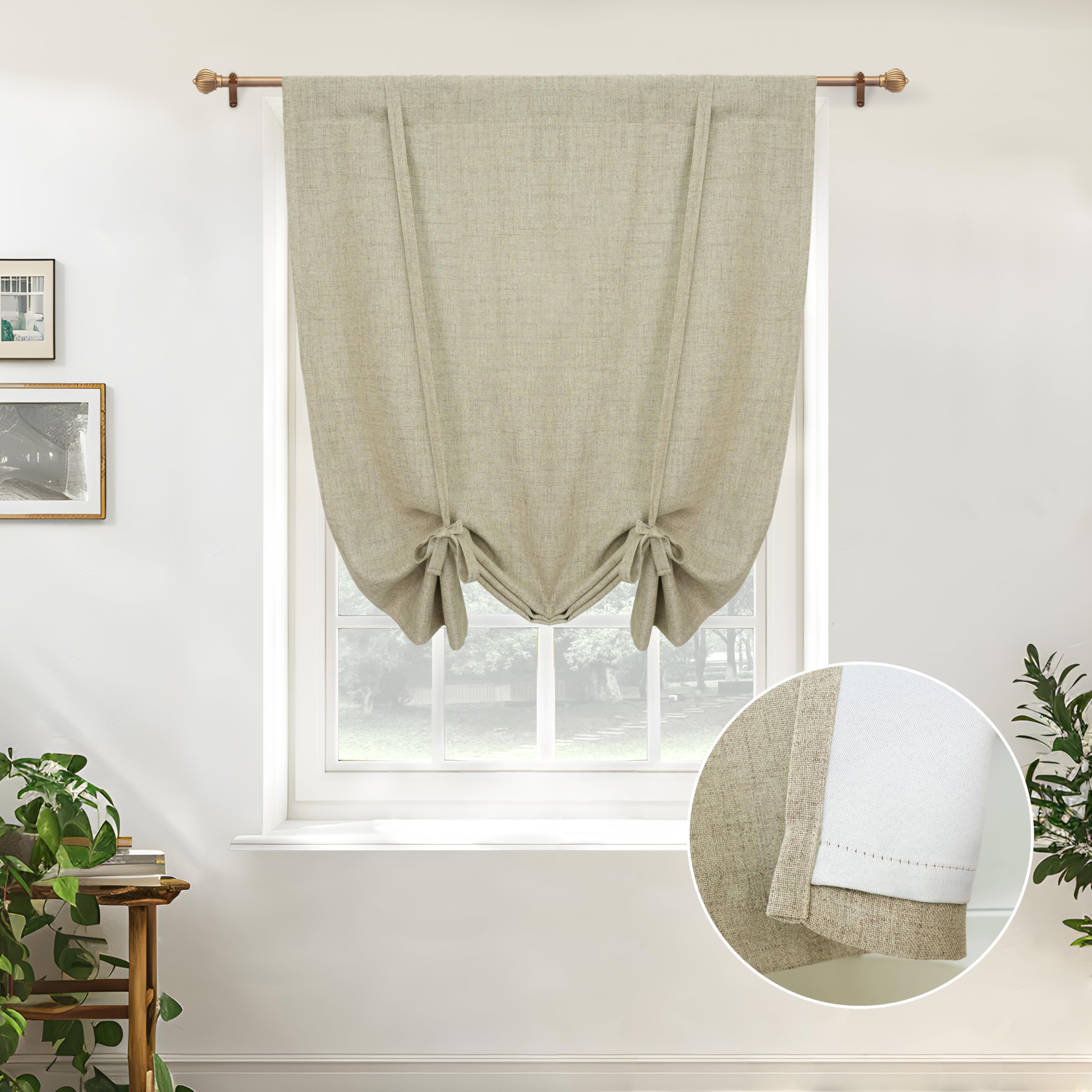 Double Layer Linen Blackout Tie-Up Curtain