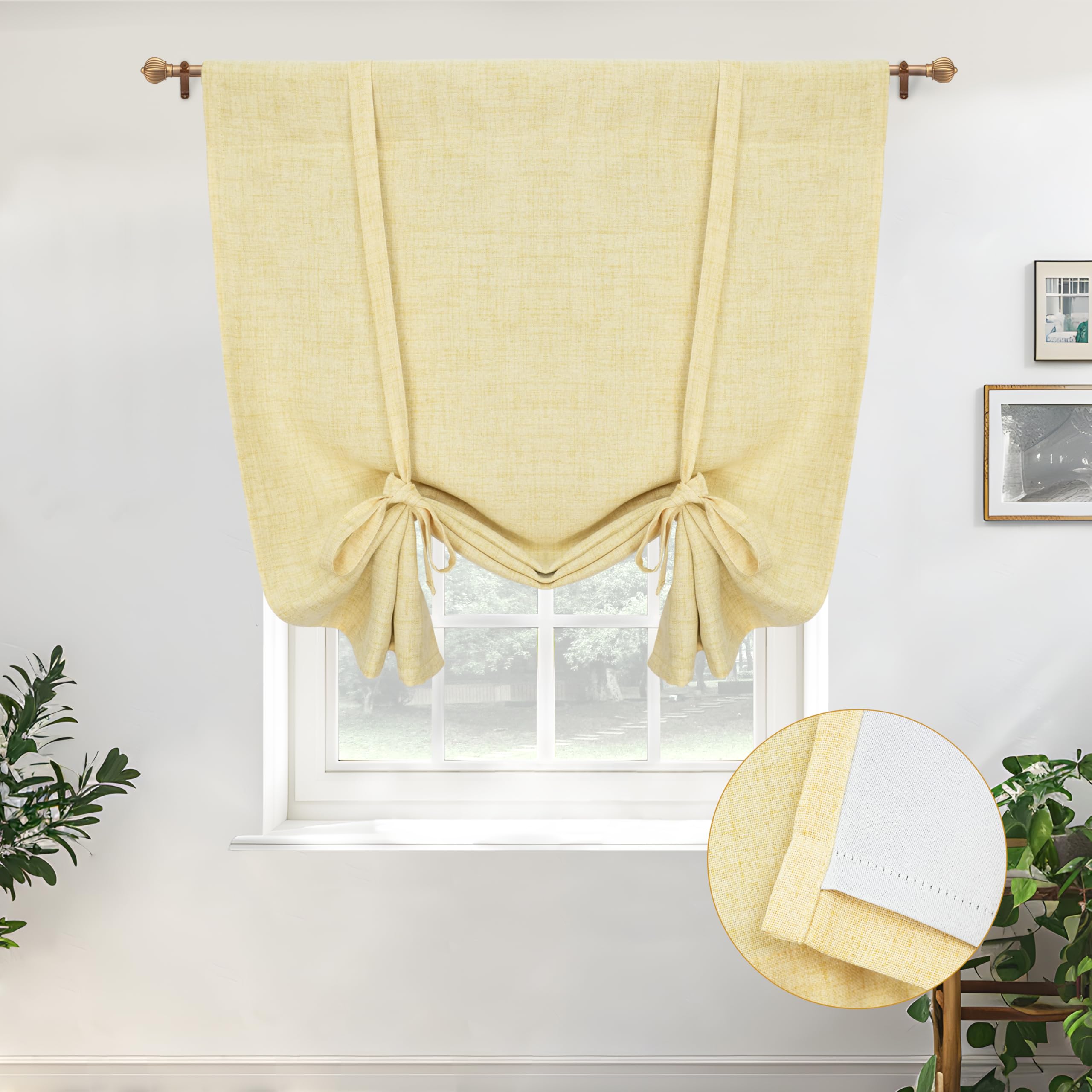 Double Layer Linen Blackout Tie-Up Curtain