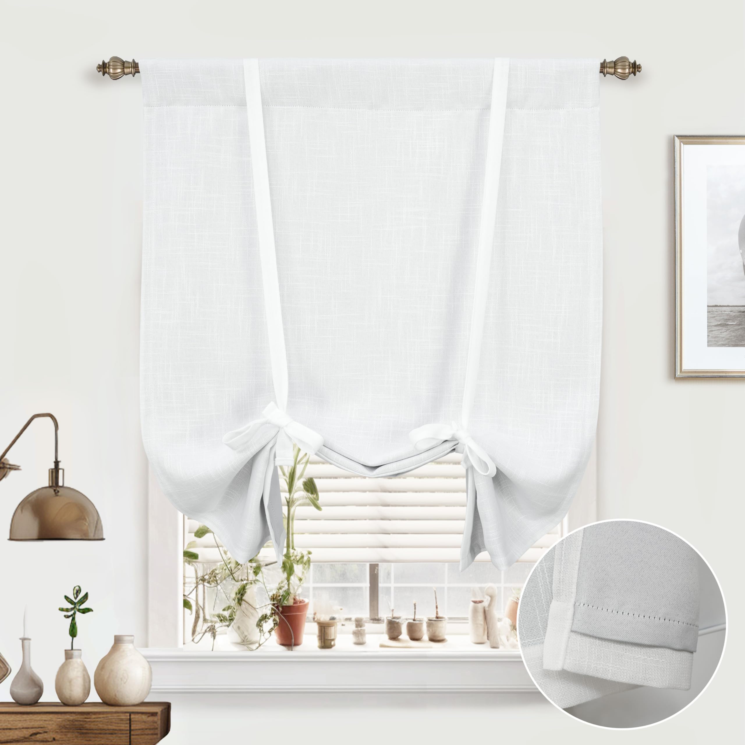 Double Layer Linen Blackout Tie-Up Curtain