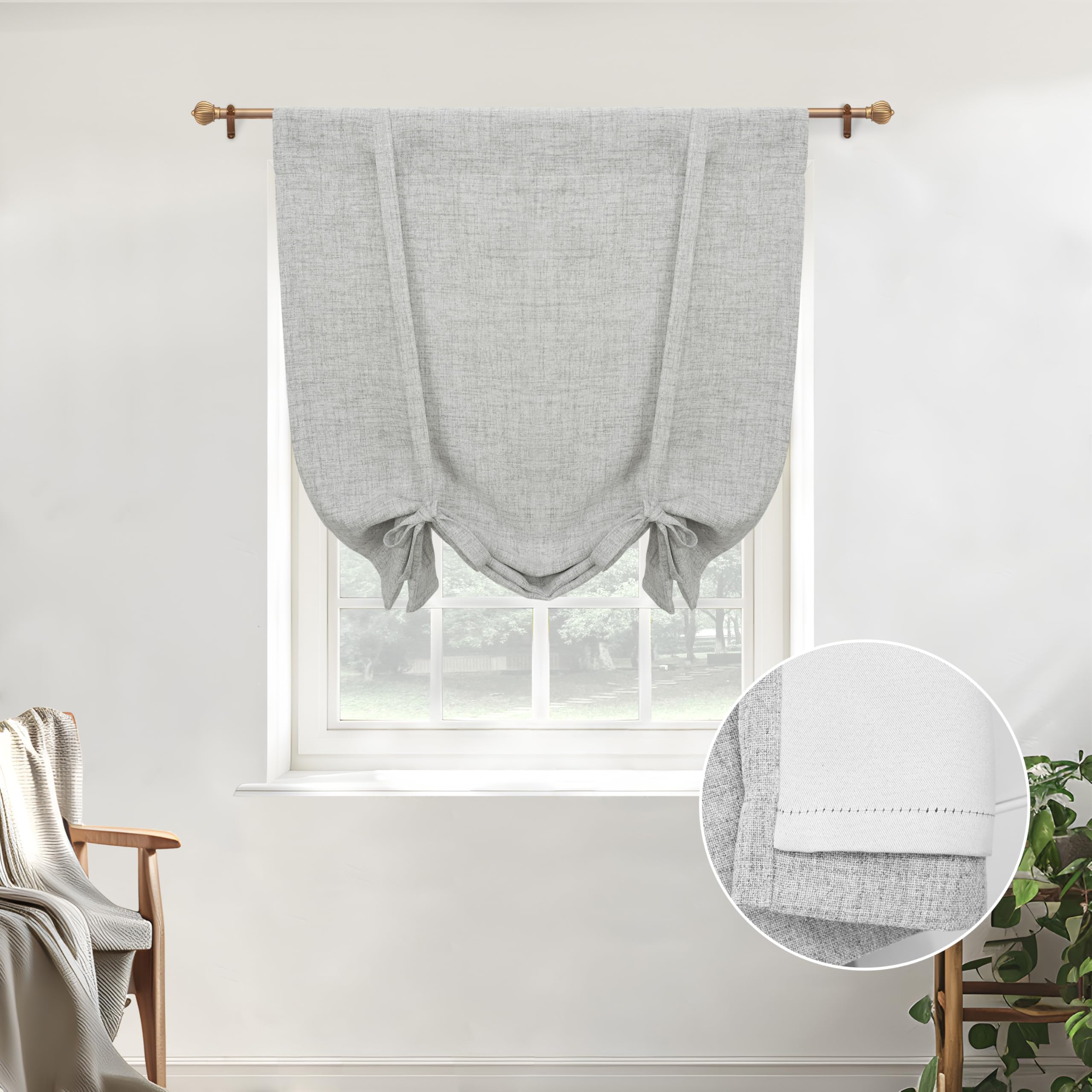 Double Layer Linen Blackout Tie-Up Curtain