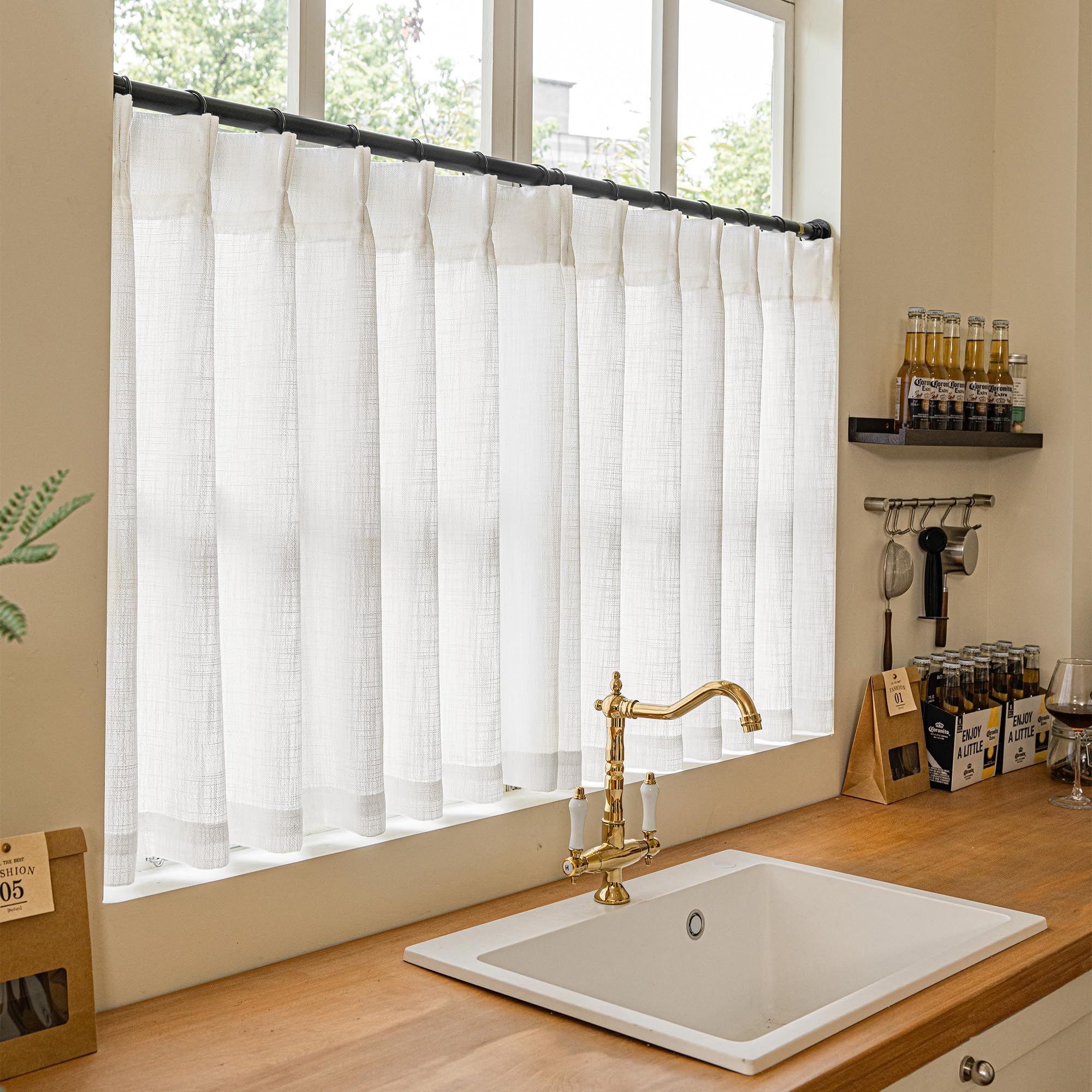 Pinch Pleated Linen Light Filtering Curtains Set