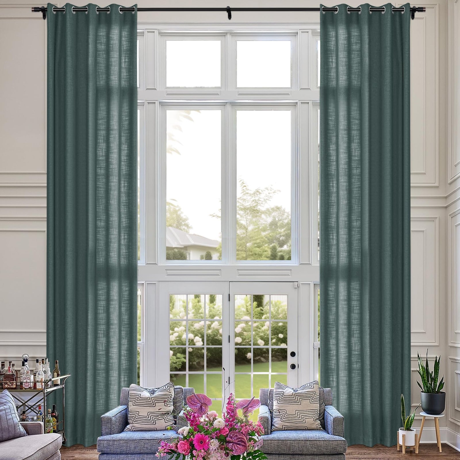 Extra Long Linen Room Darkening Curtains Set