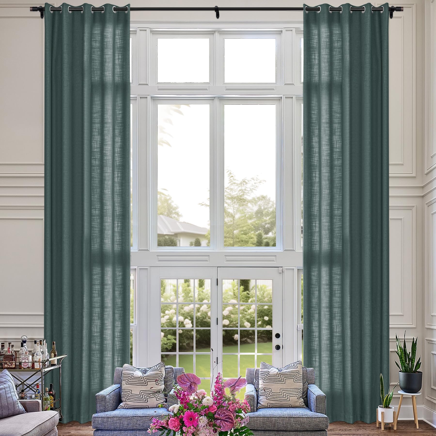 Extra Long Linen Room Darkening Curtains Set