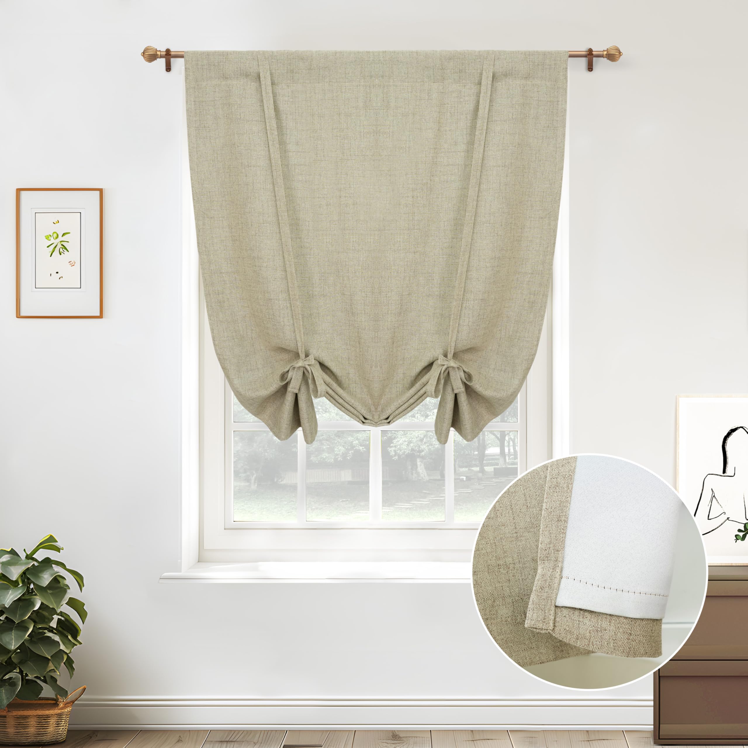 Double Layer Linen Blackout Tie-Up Curtain