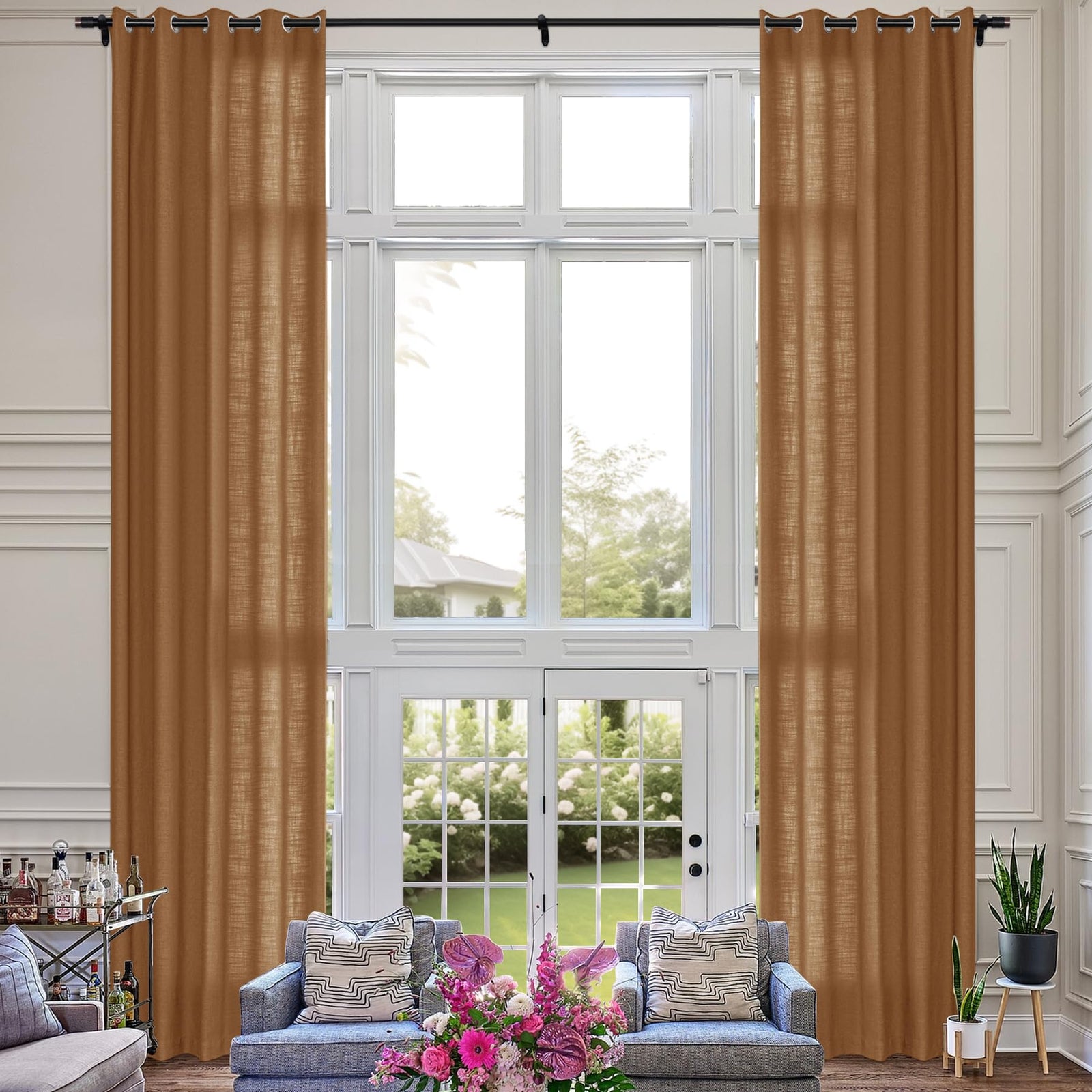 Extra Long Linen Room Darkening Curtains Set