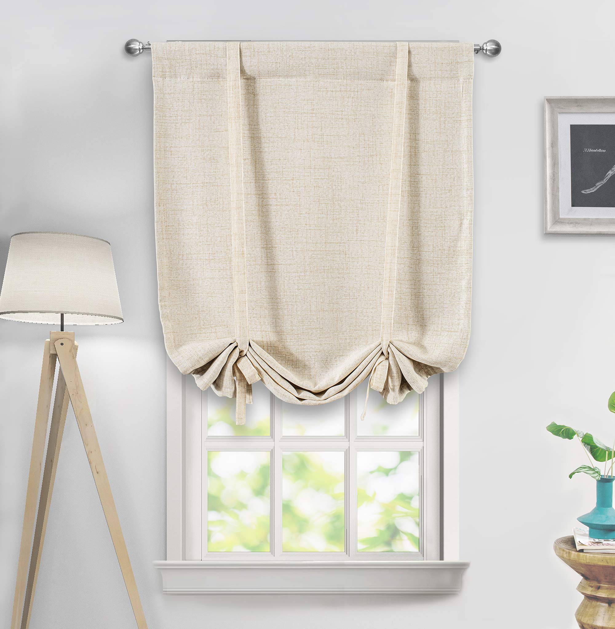 Double Layer Linen Blackout Tie-Up Curtain