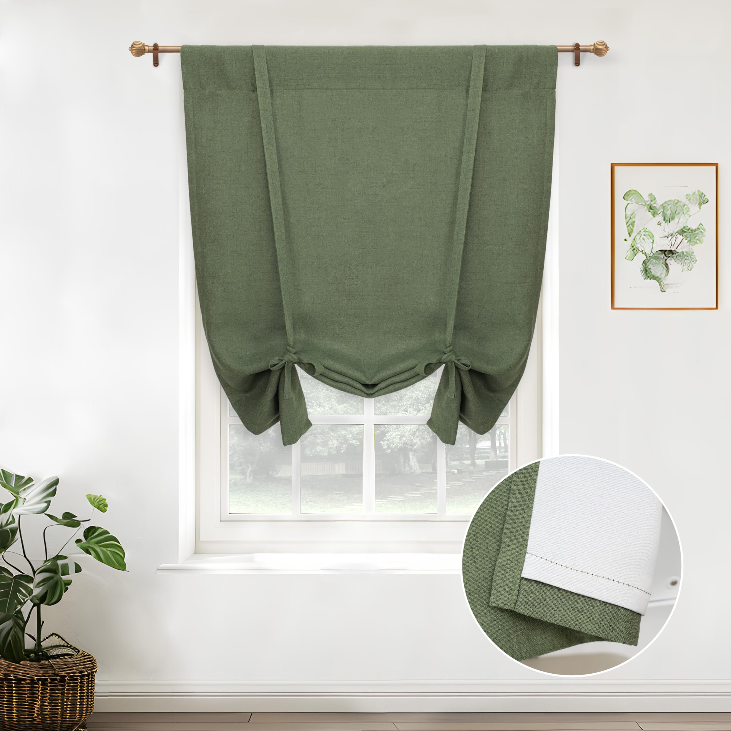 Double Layer Linen Blackout Tie-Up Curtain