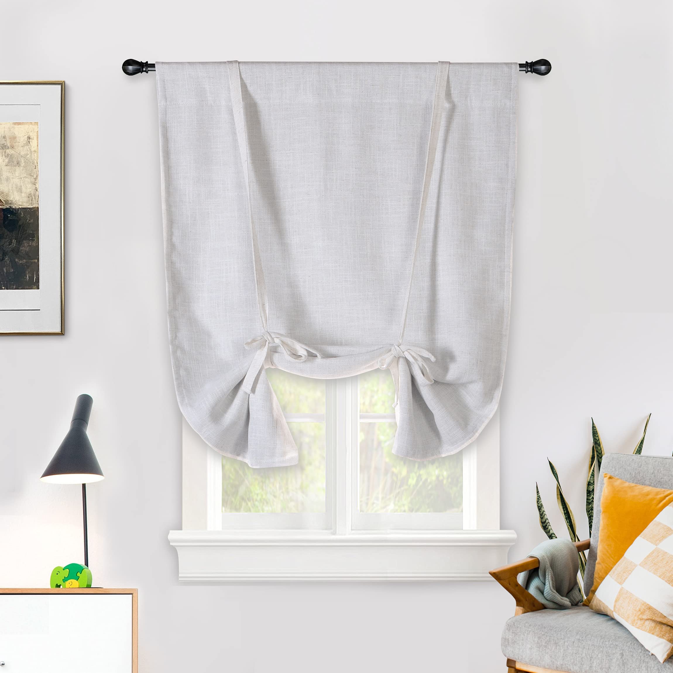 Double Layer Linen Blackout Tie-Up Curtain