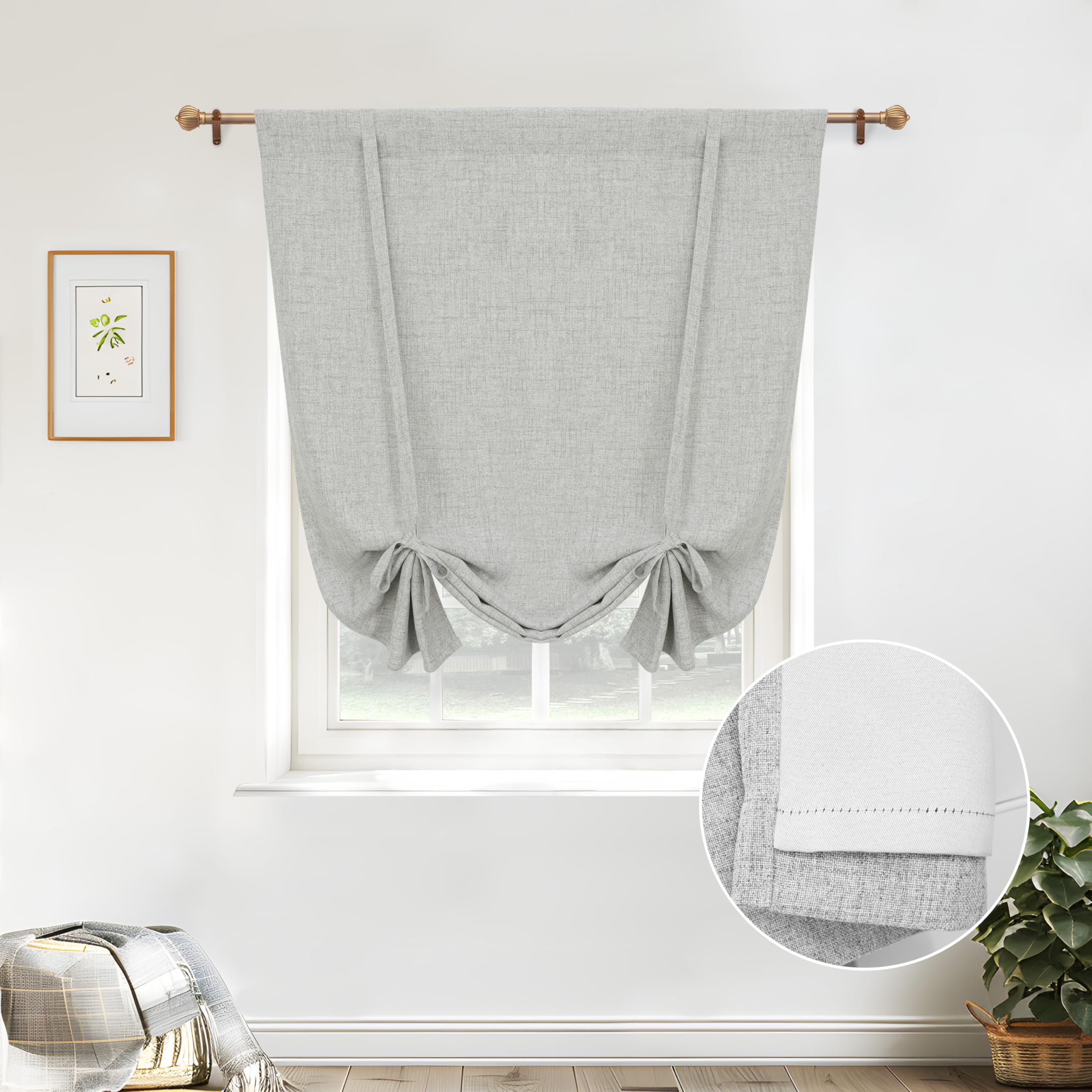 Double Layer Linen Blackout Tie-Up Curtain