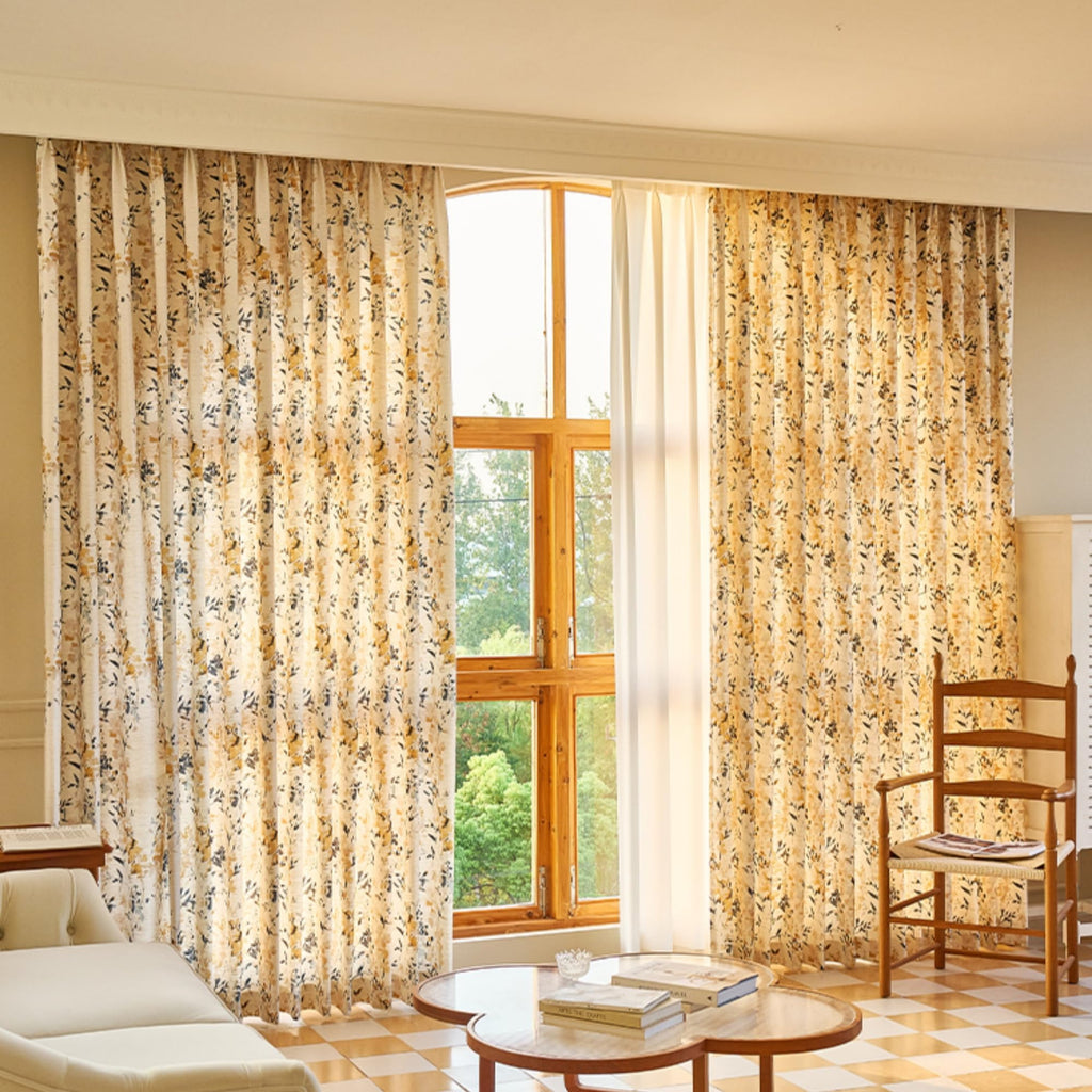 Floral Linen Blend Blackout Curtain Panel