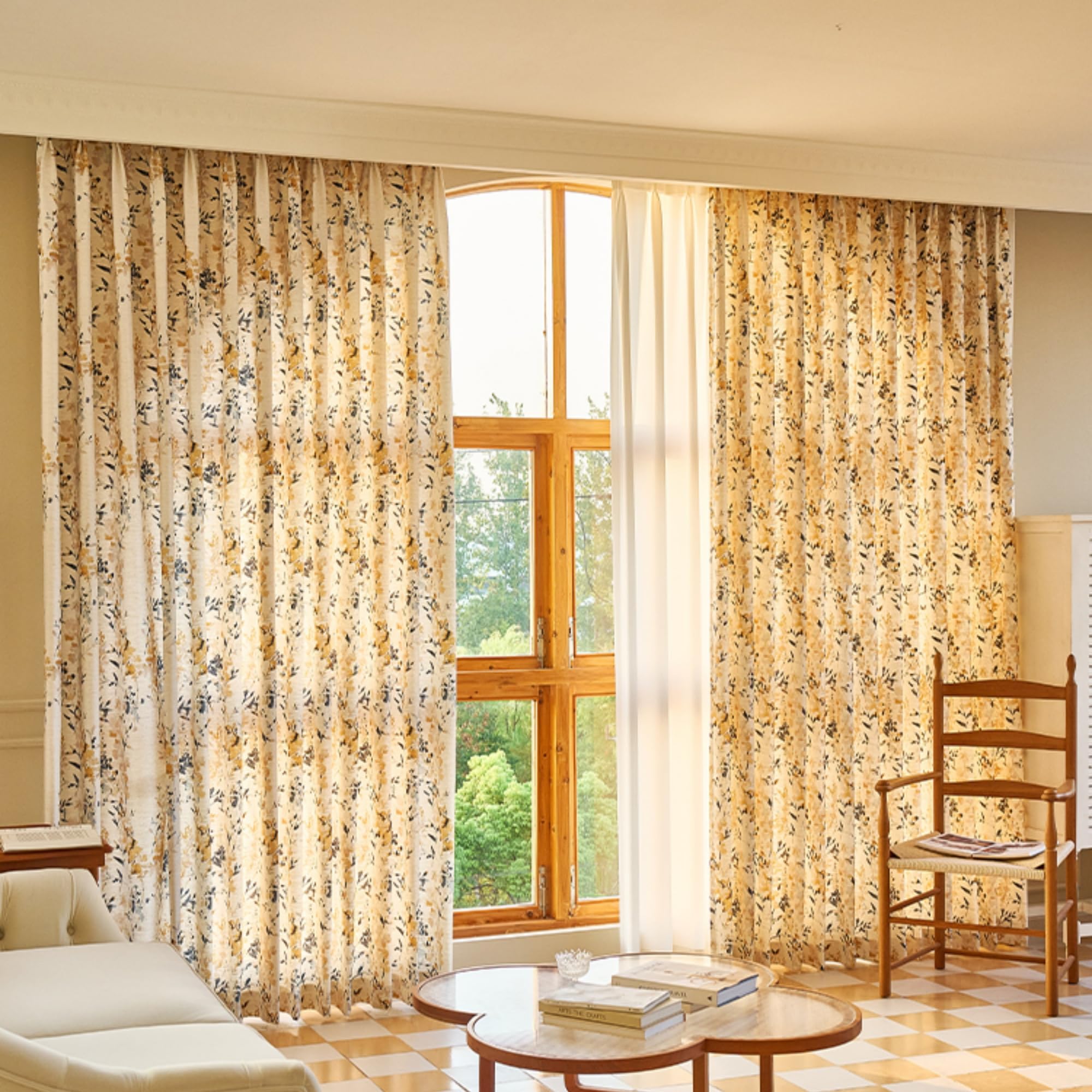 Floral Linen Blend Blackout Curtain Panel