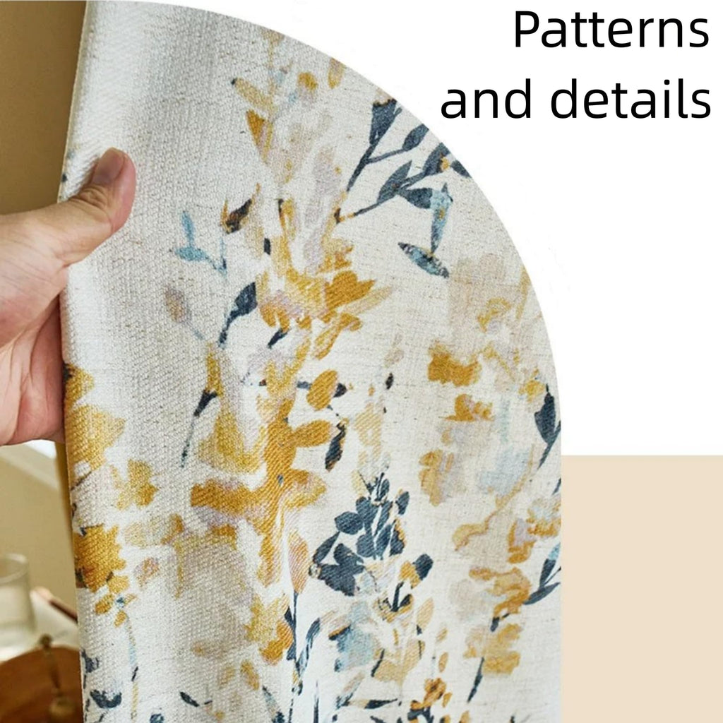 Floral Linen Blend Blackout Curtain Panel