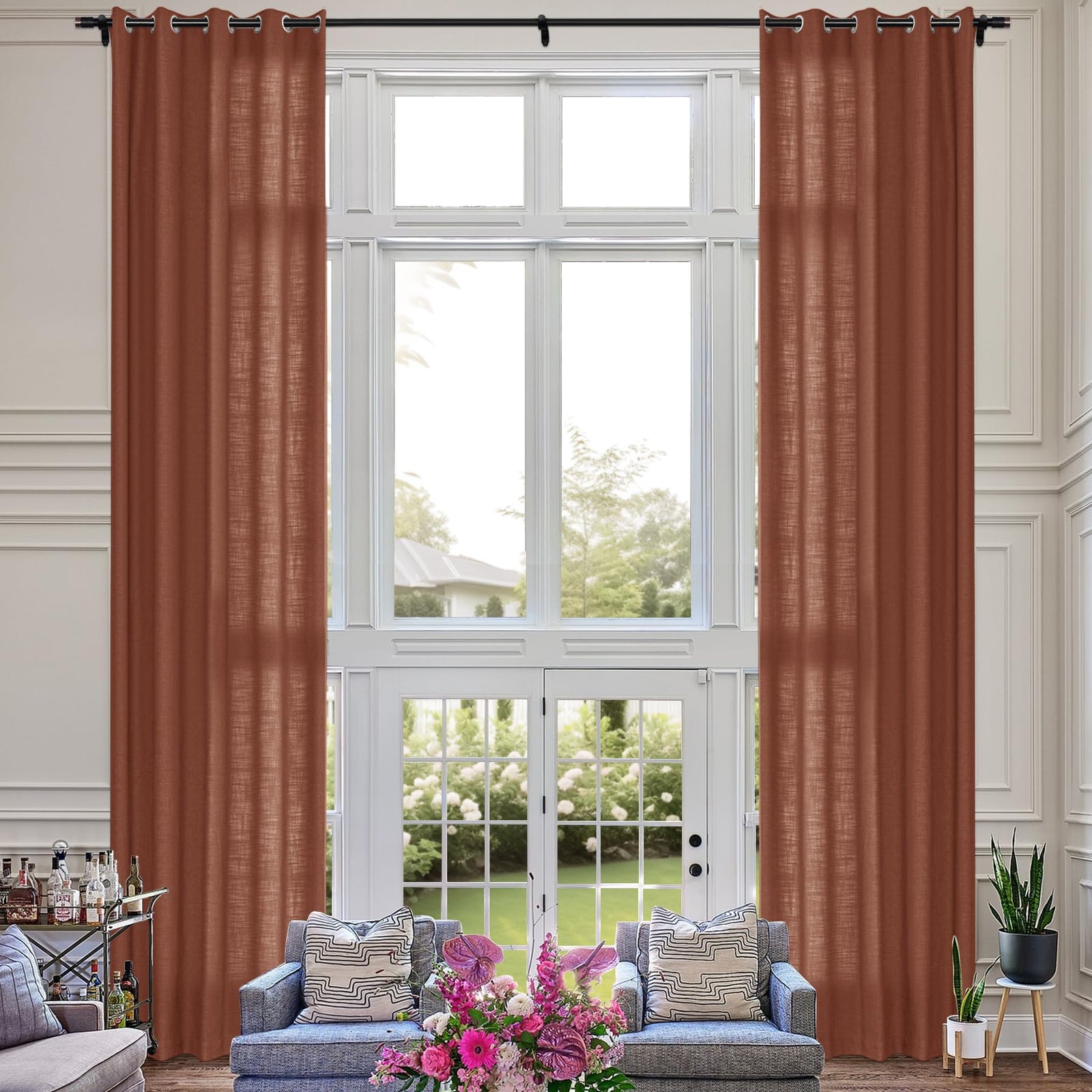 Extra Long Linen Room Darkening Curtains Set