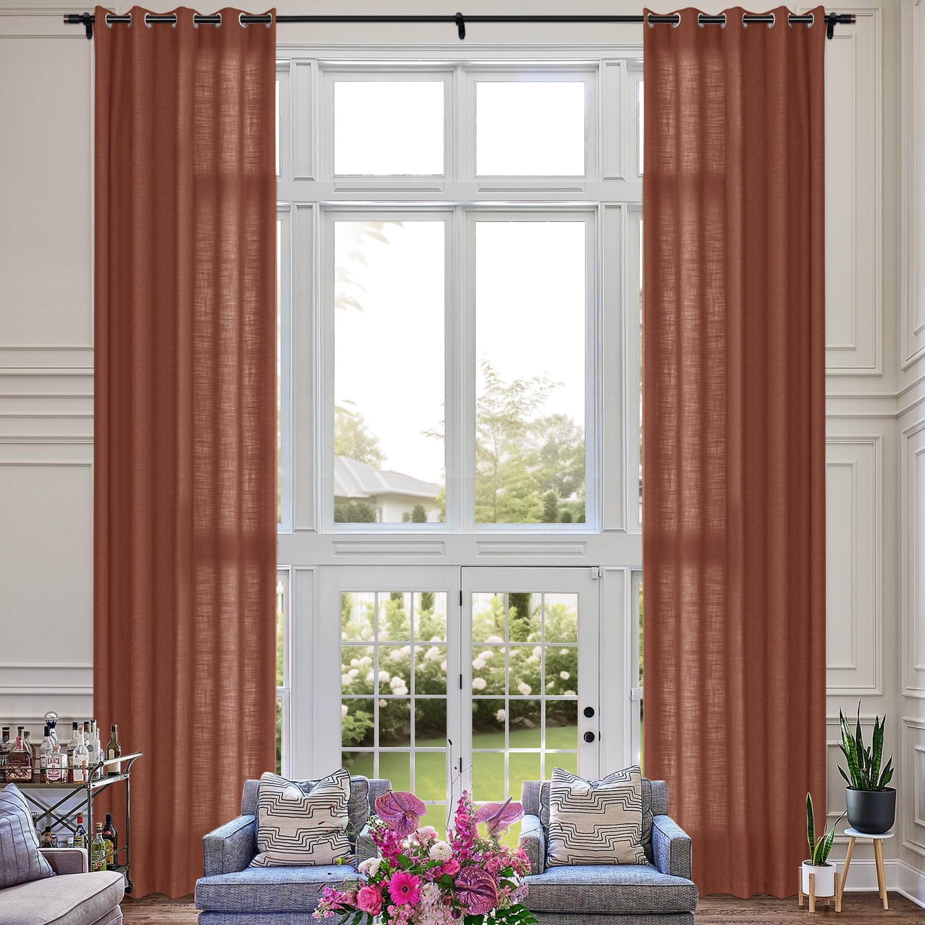 Extra Long Linen Room Darkening Curtains Set