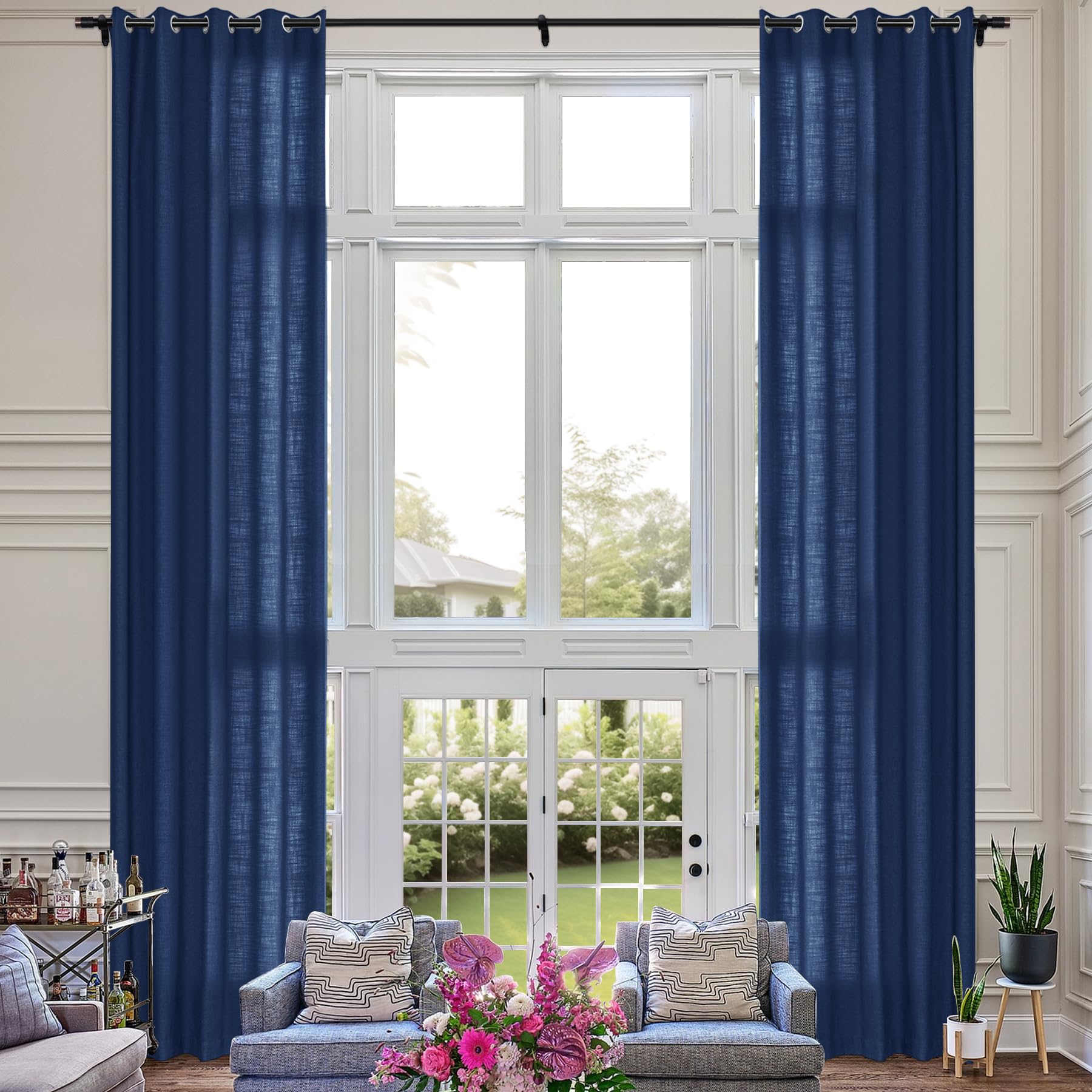 Extra Long Linen Room Darkening Curtains Set