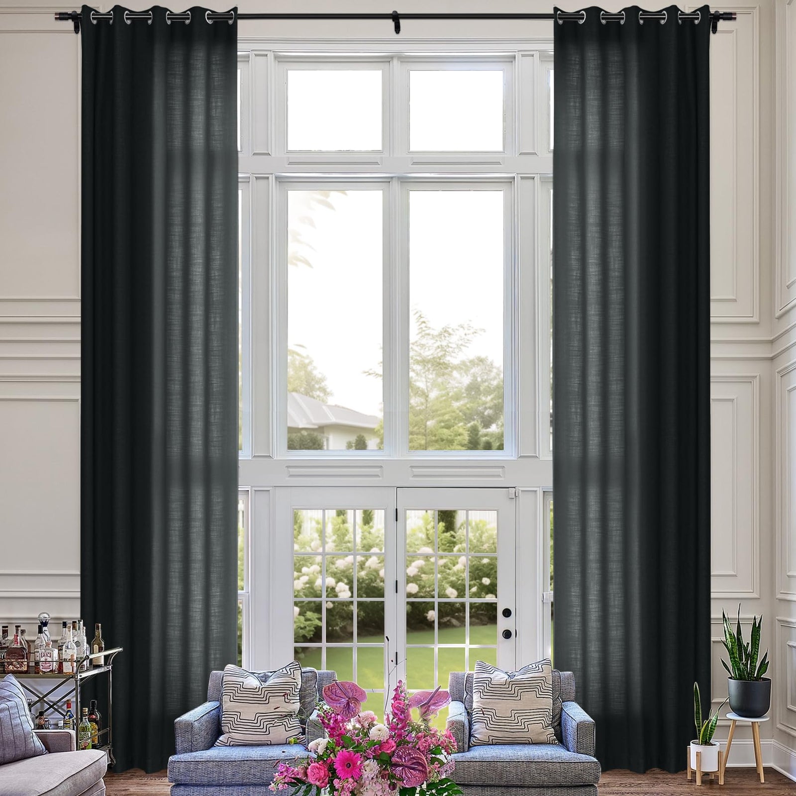 Extra Long Linen Room Darkening Curtains Set