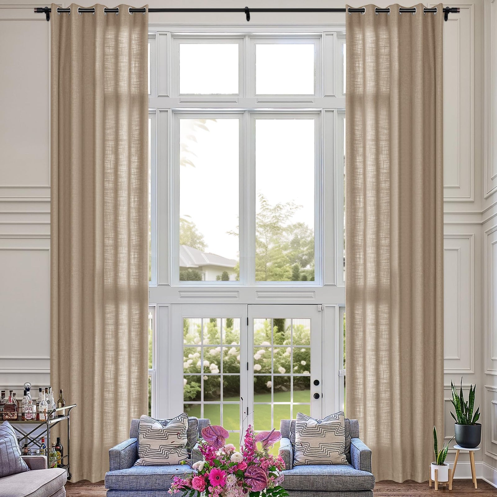 Extra Long Linen Room Darkening Curtains Set