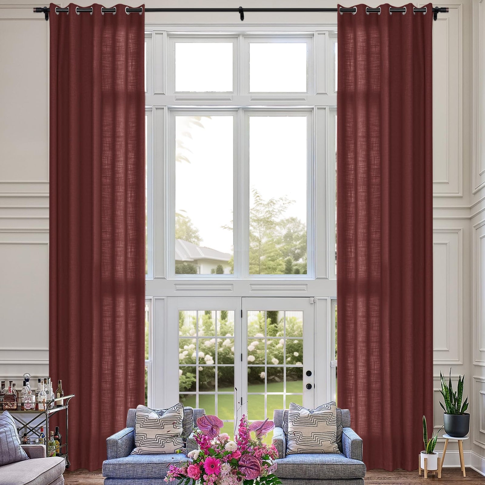 Extra Long Linen Room Darkening Curtains Set