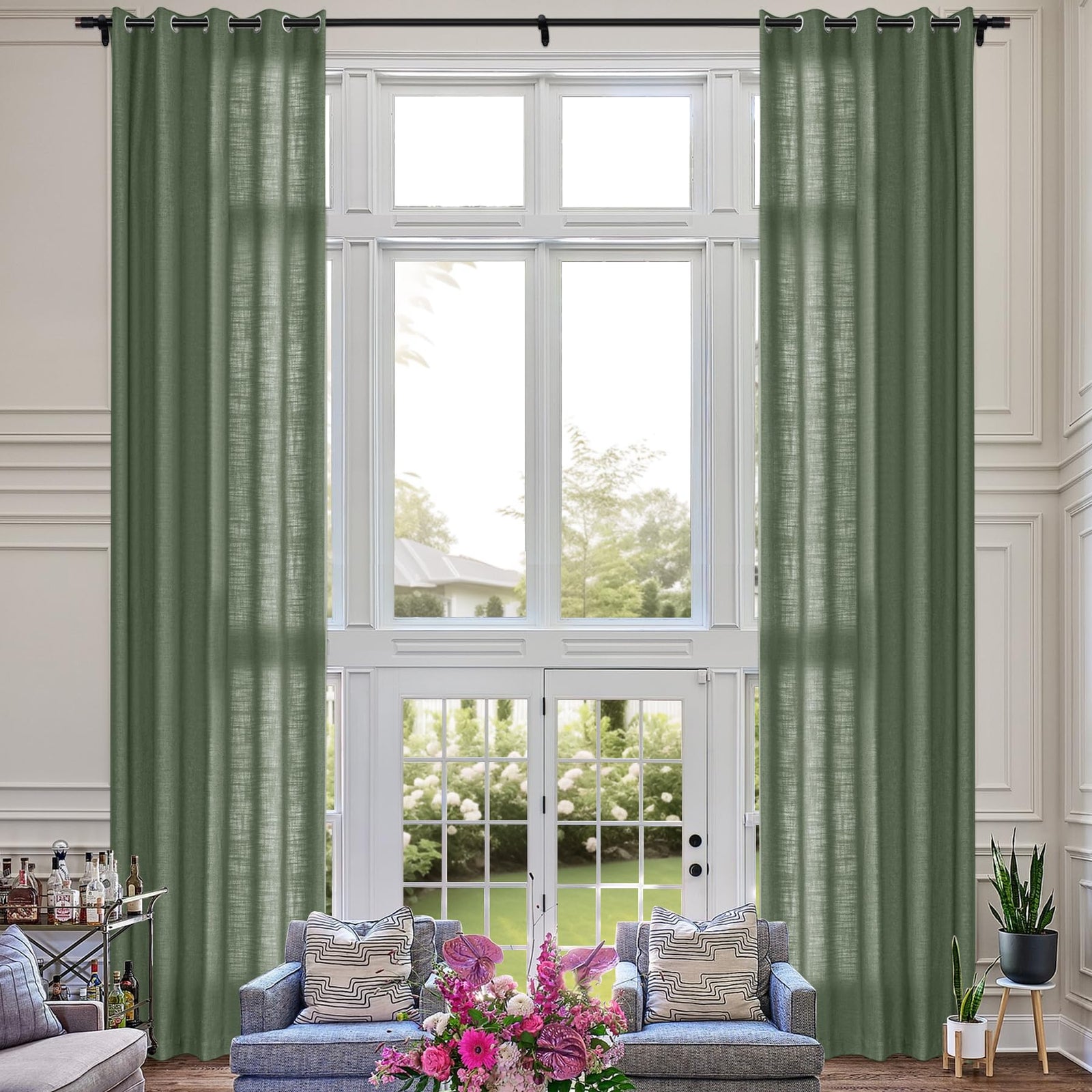 Extra Long Linen Room Darkening Curtains Set