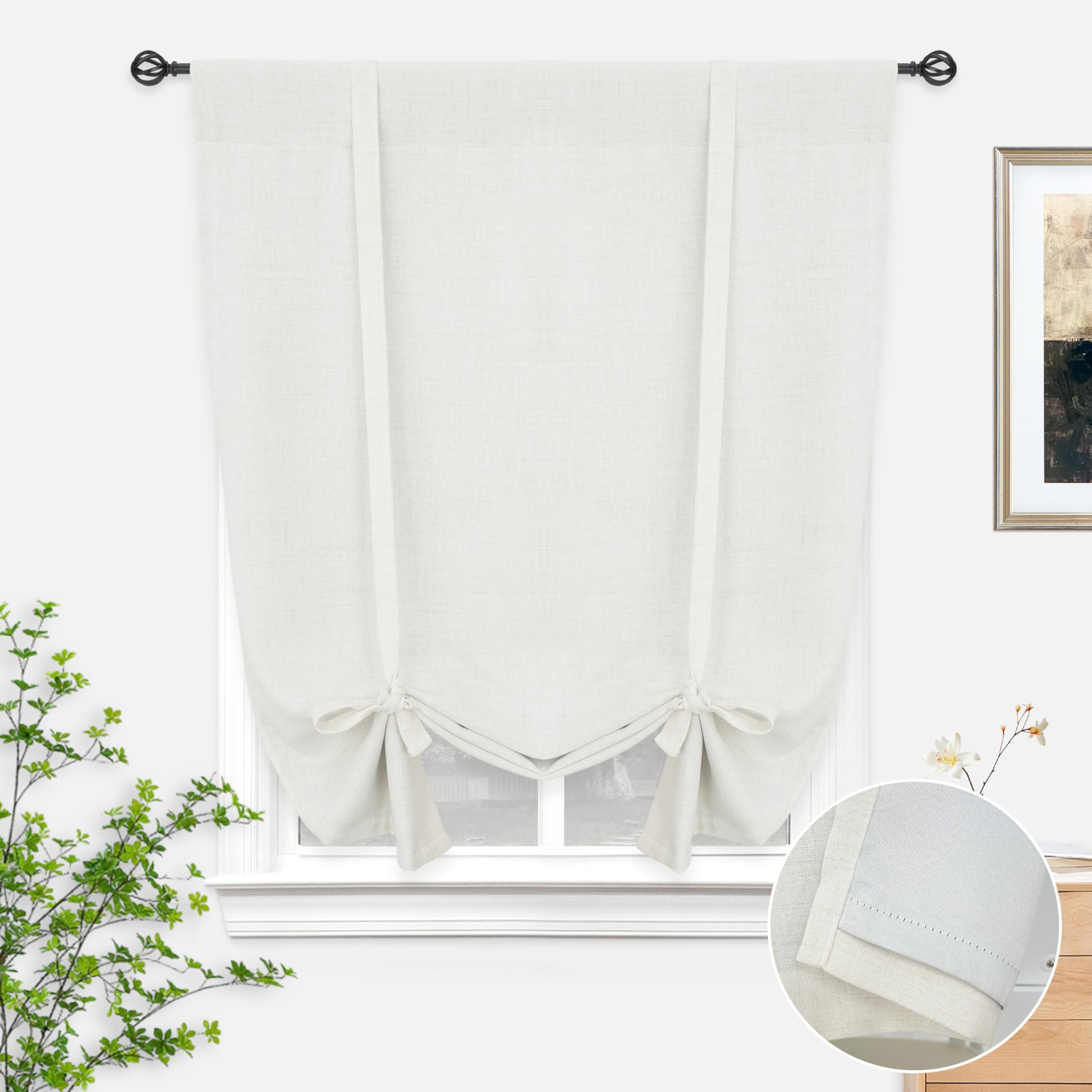 Double Layer Linen Blackout Tie-Up Curtain