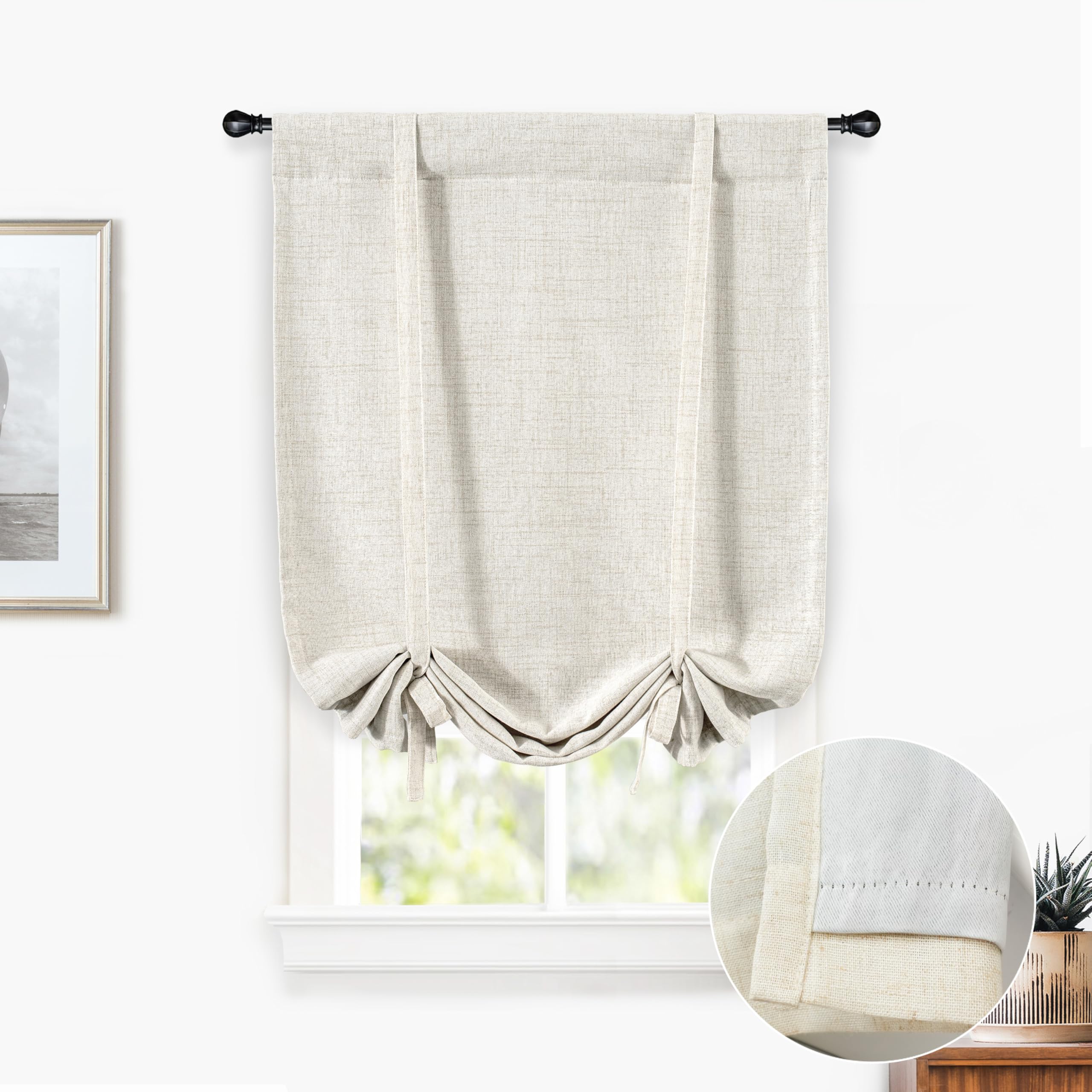 Double Layer Linen Blackout Tie-Up Curtain