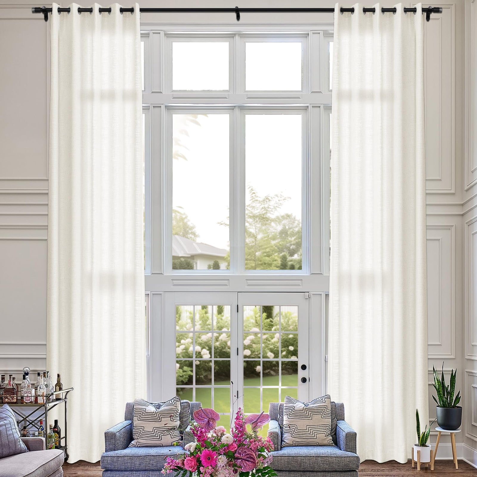 Extra Long Linen Room Darkening Curtains Set