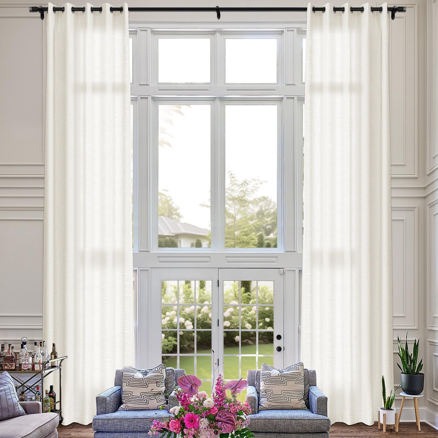 Extra Long Linen Room Darkening Curtains Set