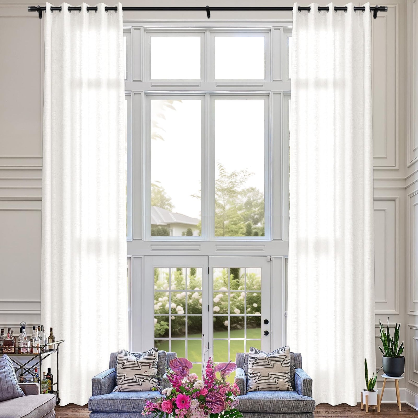 Extra Long Linen Room Darkening Curtains Set