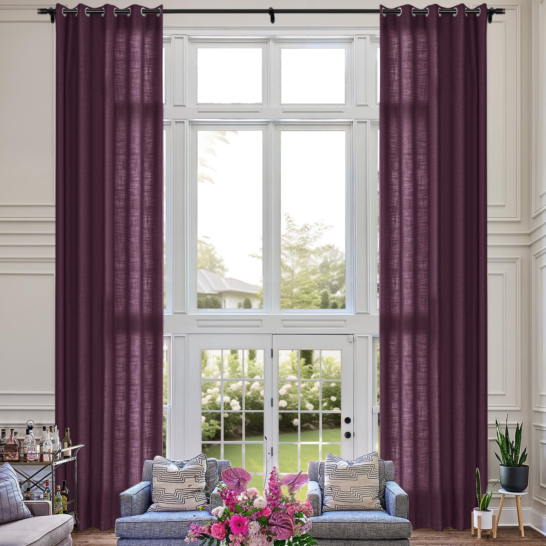 Extra Long Linen Room Darkening Curtains Set