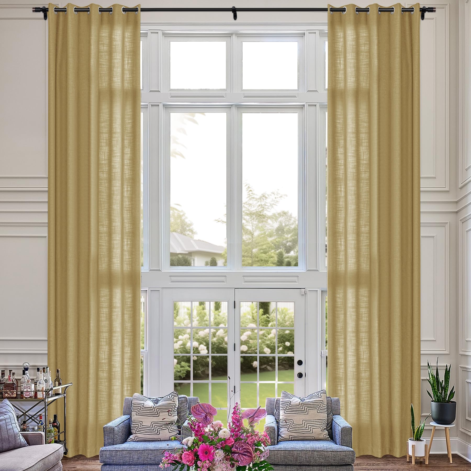 Extra Long Linen Room Darkening Curtains Set