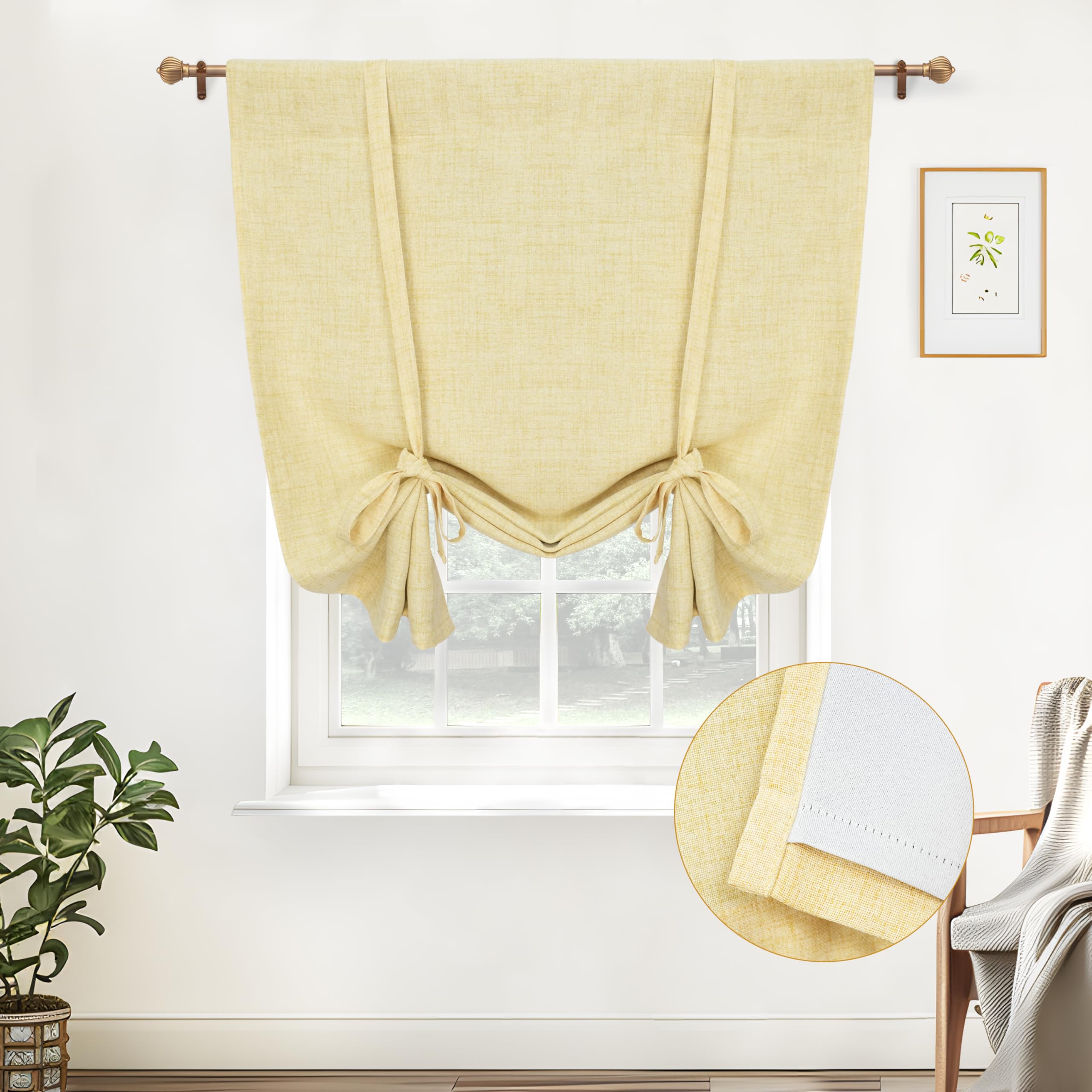 Double Layer Linen Blackout Tie-Up Curtain