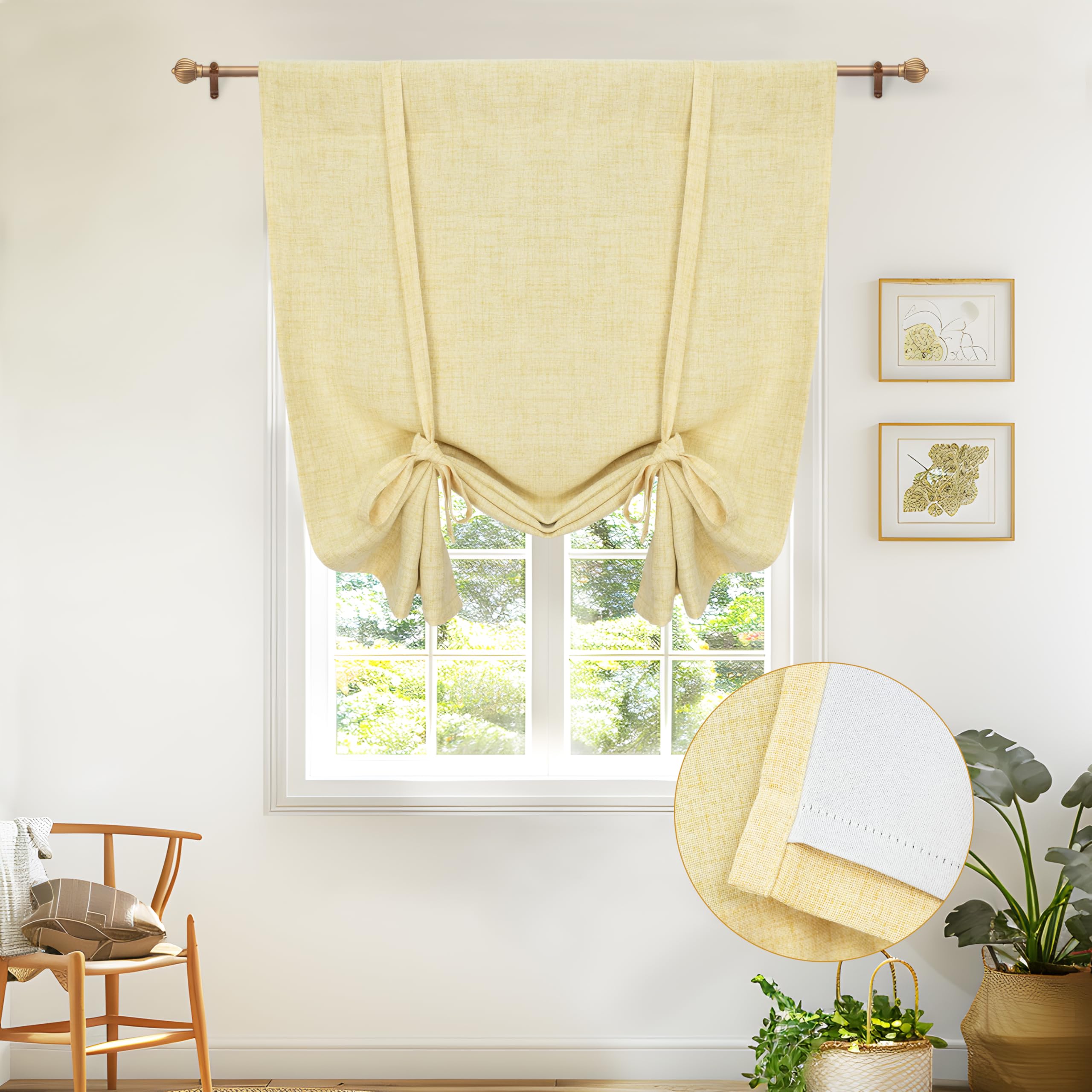 Double Layer Linen Blackout Tie-Up Curtain