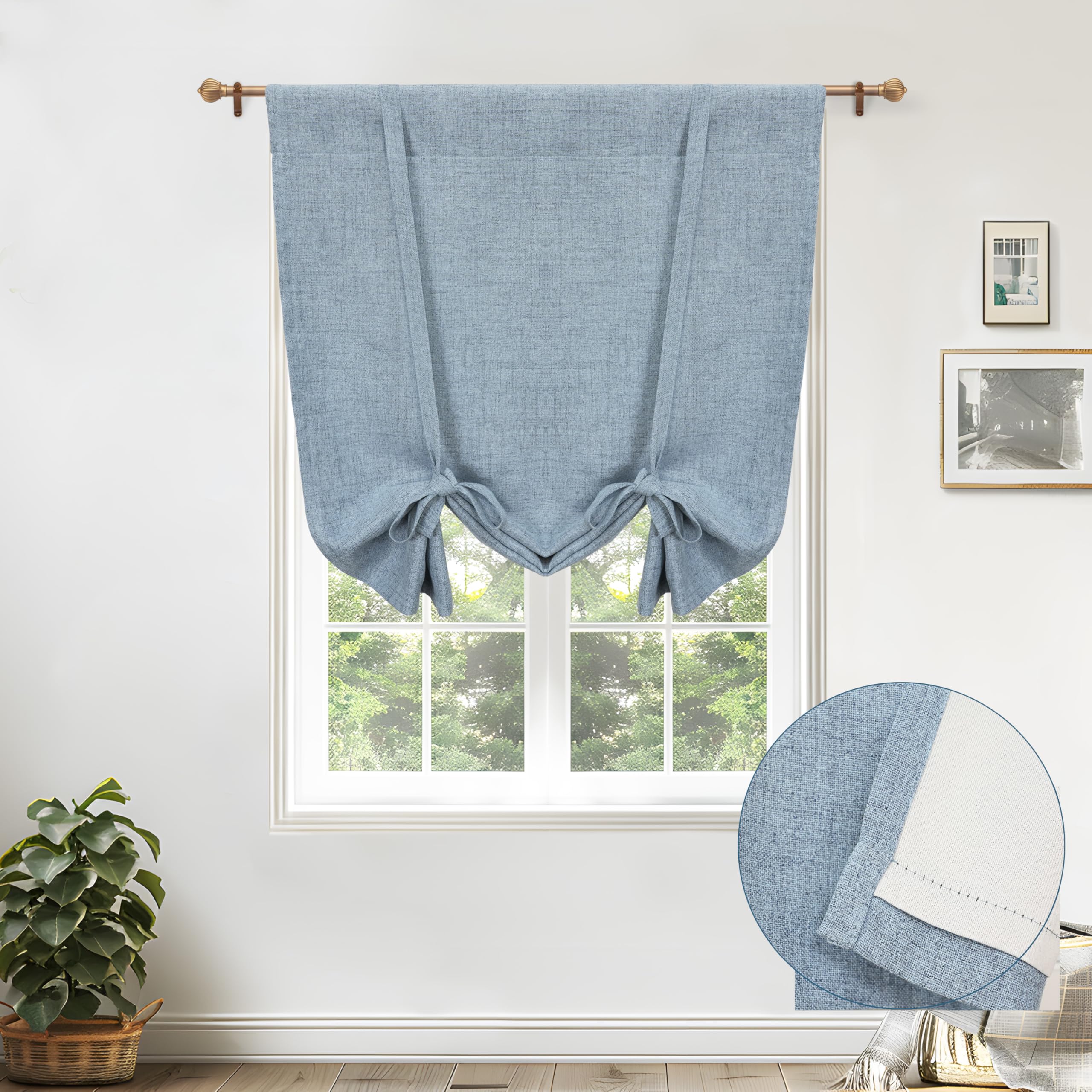 Double Layer Linen Blackout Tie-Up Curtain