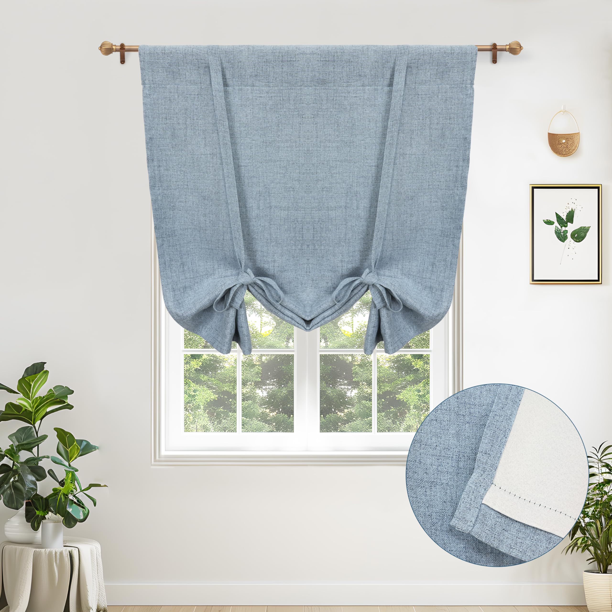 Double Layer Linen Blackout Tie-Up Curtain