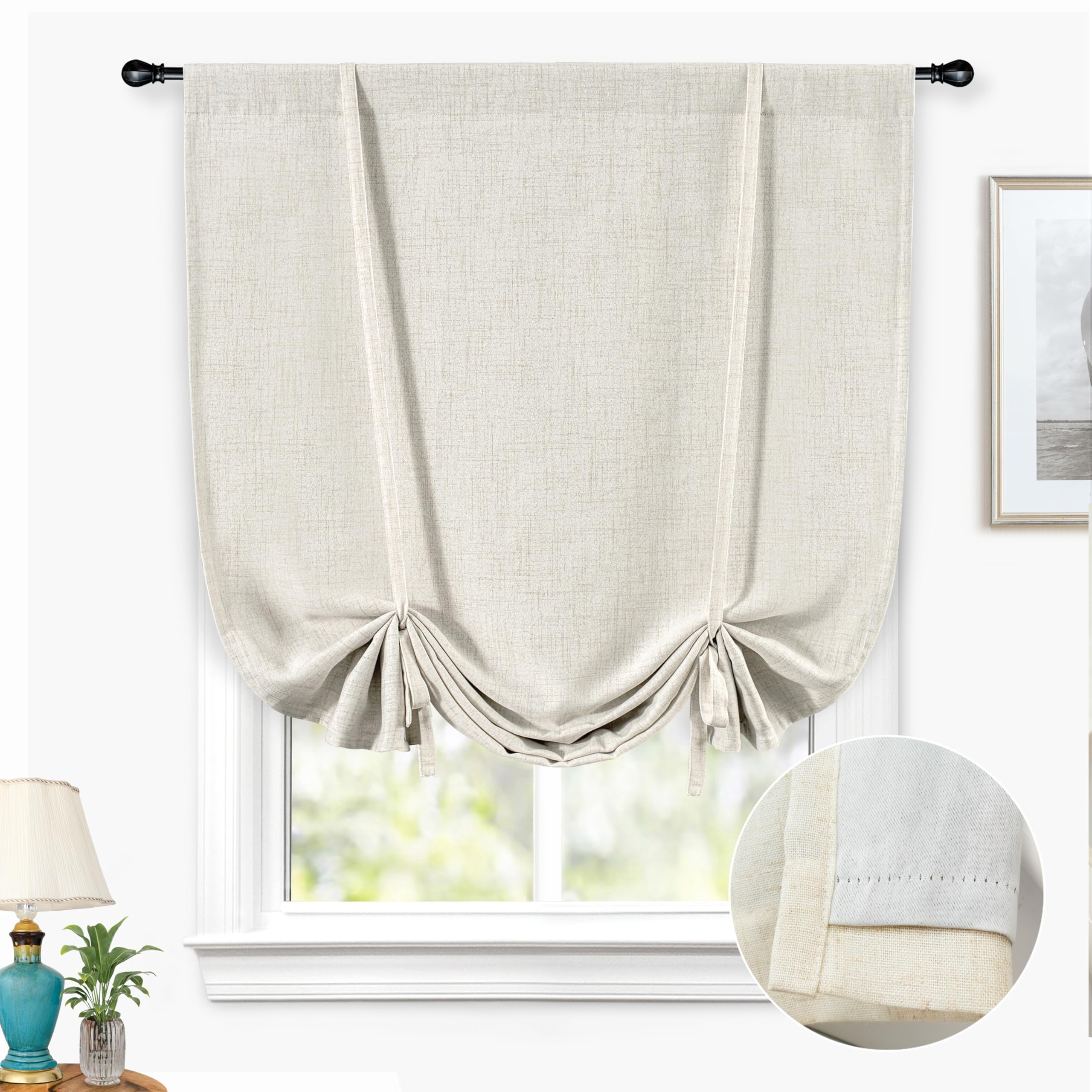 Double Layer Linen Blackout Tie-Up Curtain