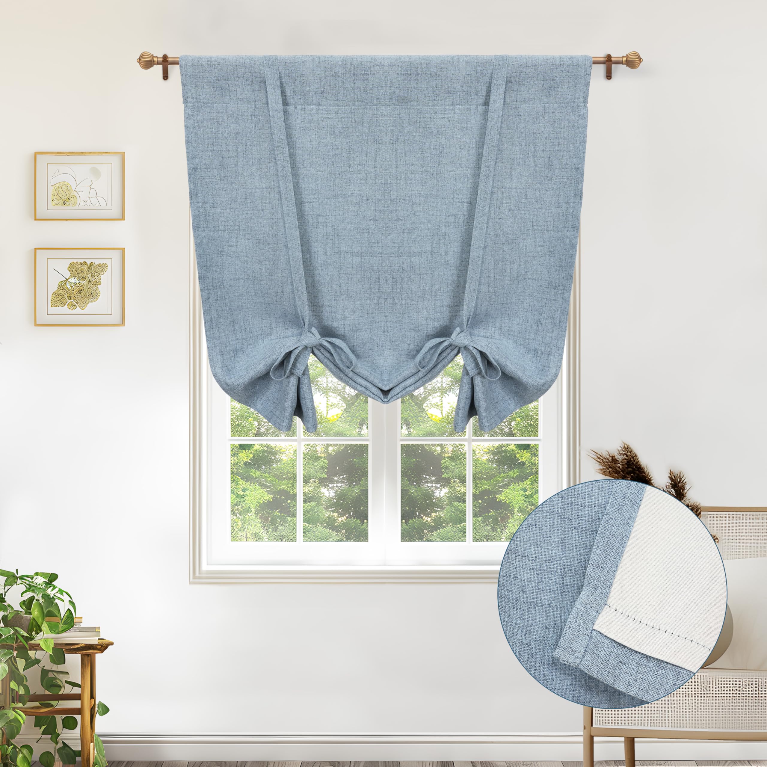 Double Layer Linen Blackout Tie-Up Curtain