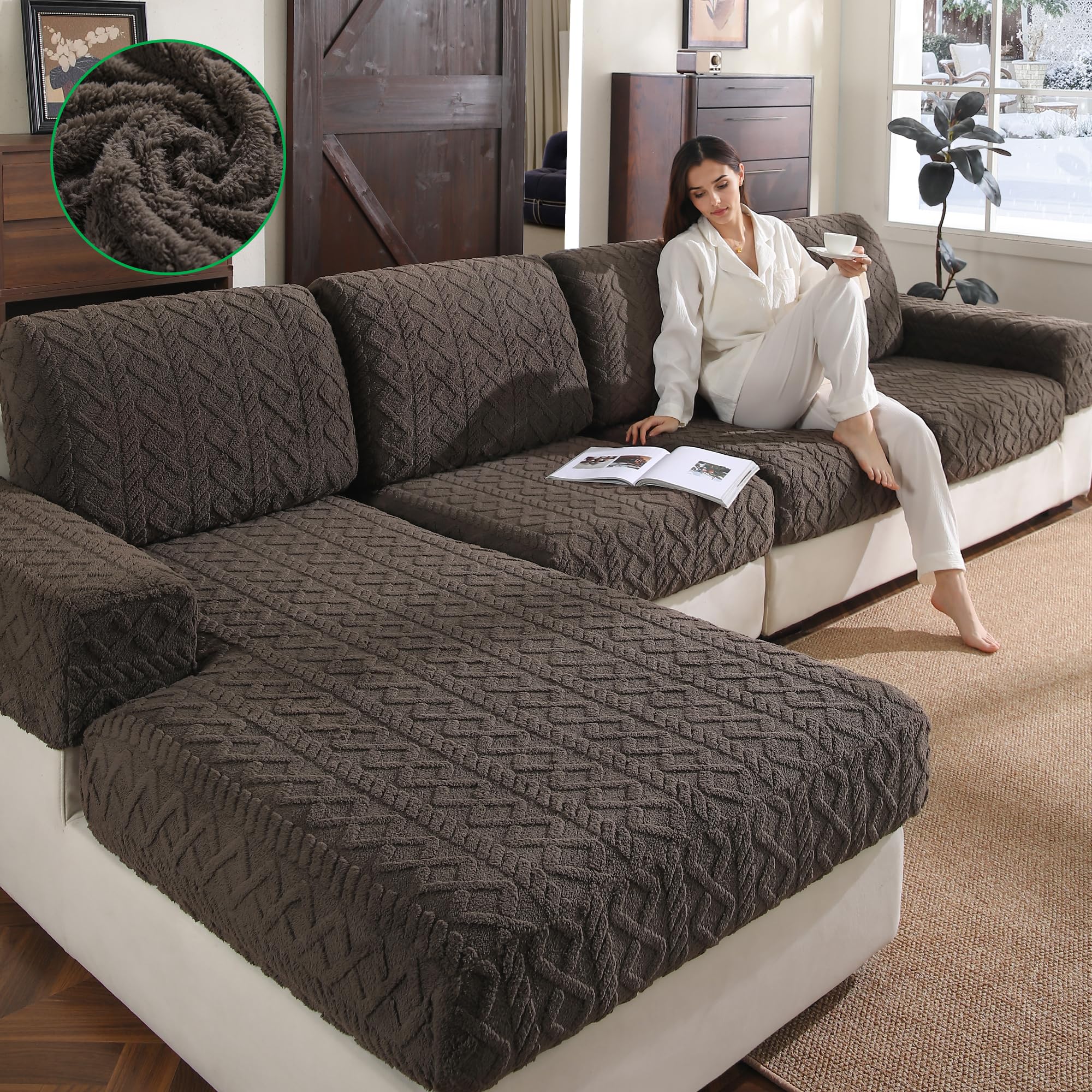 Stretch Fleece Couch Cushion Covers Set