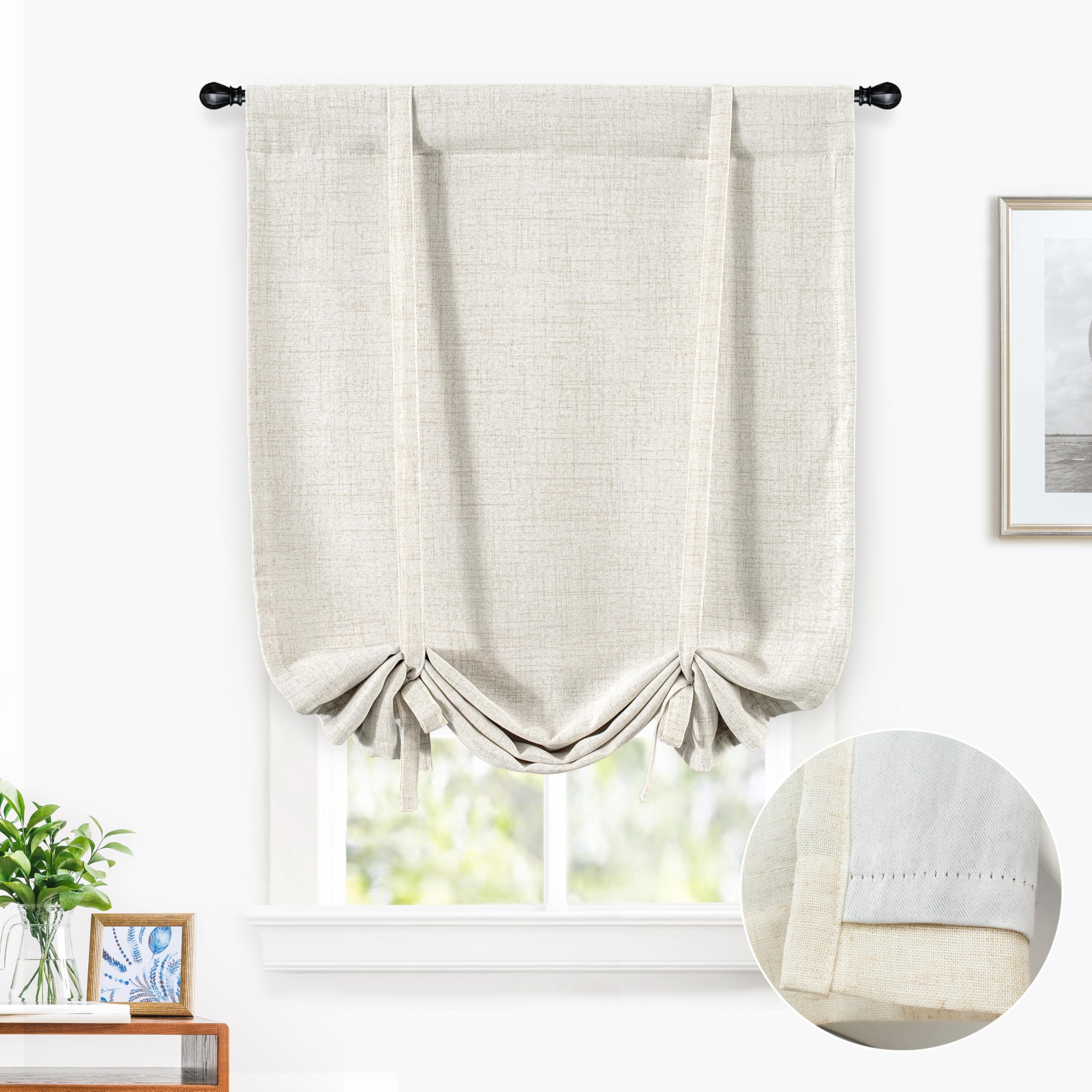Double Layer Linen Blackout Tie-Up Curtain