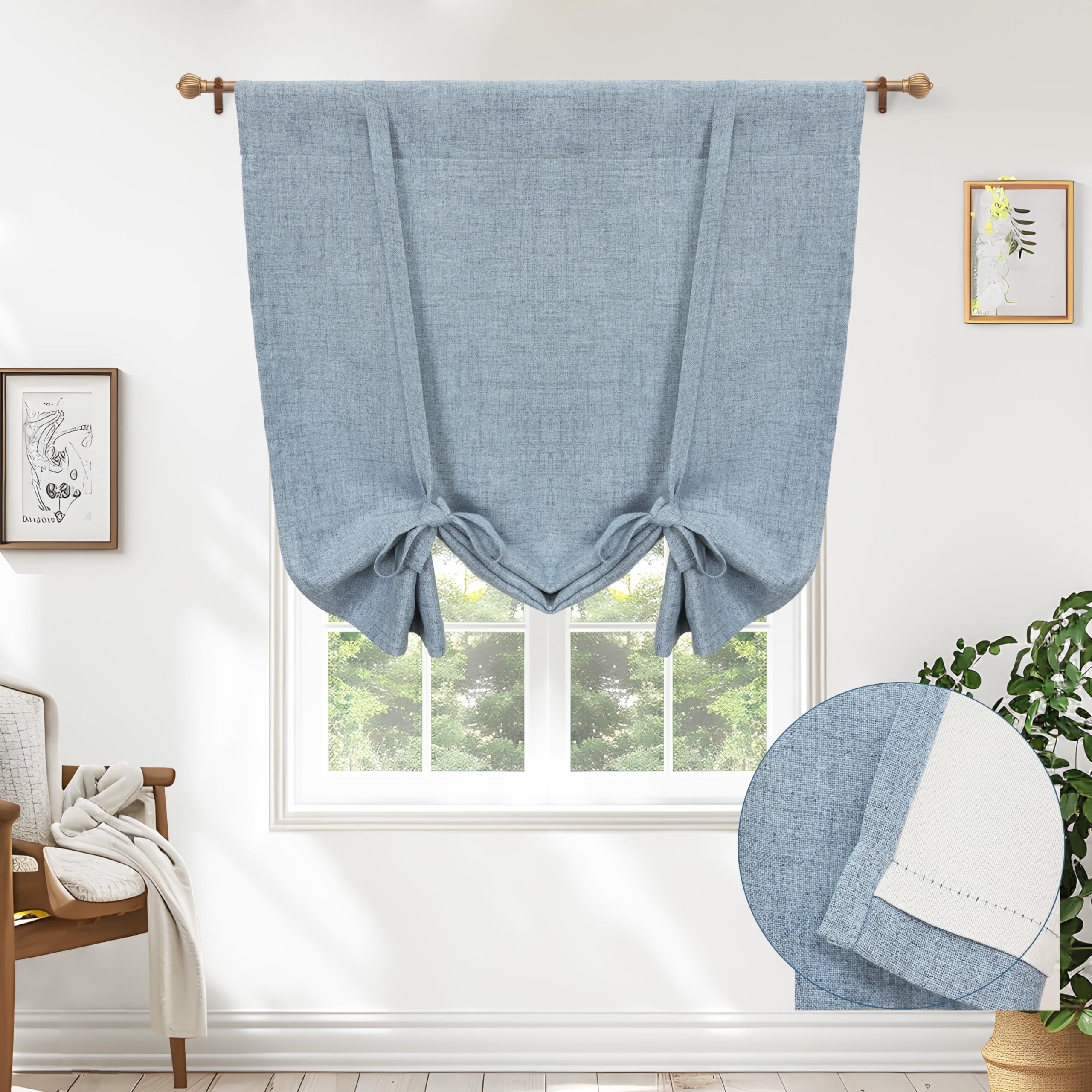 Double Layer Linen Blackout Tie-Up Curtain