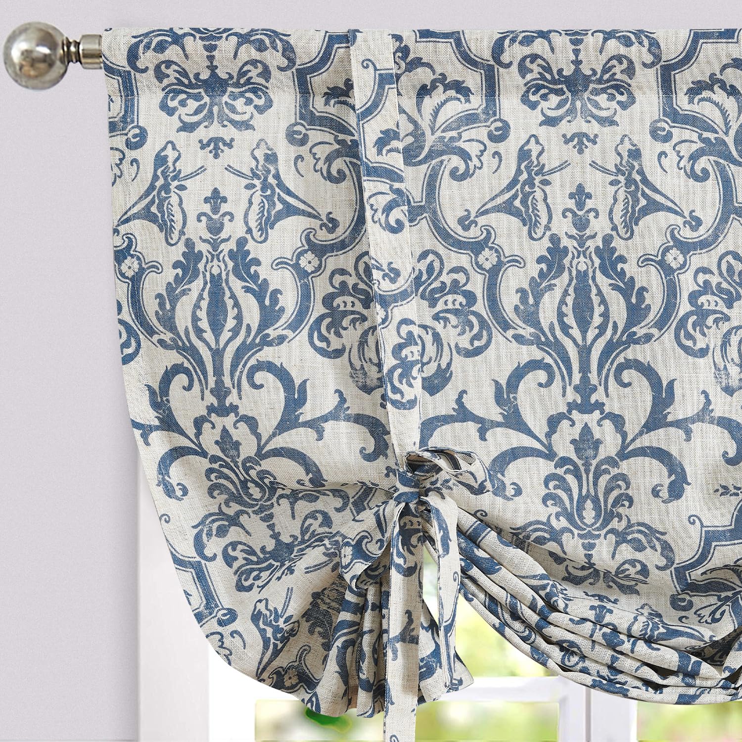 Damask Paisley Tie-Up Curtain Panel