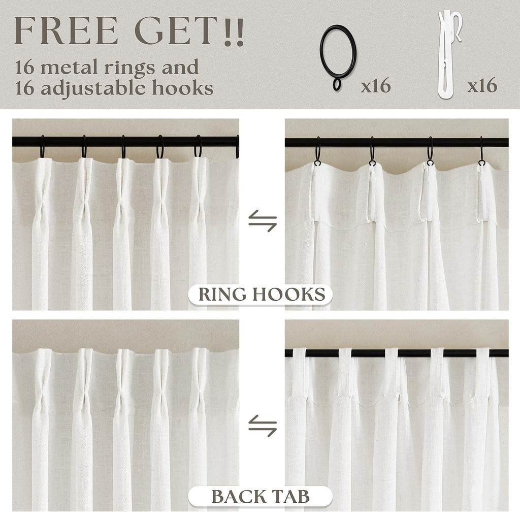 Pinch Pleated Linen Light Filtering Curtains Set