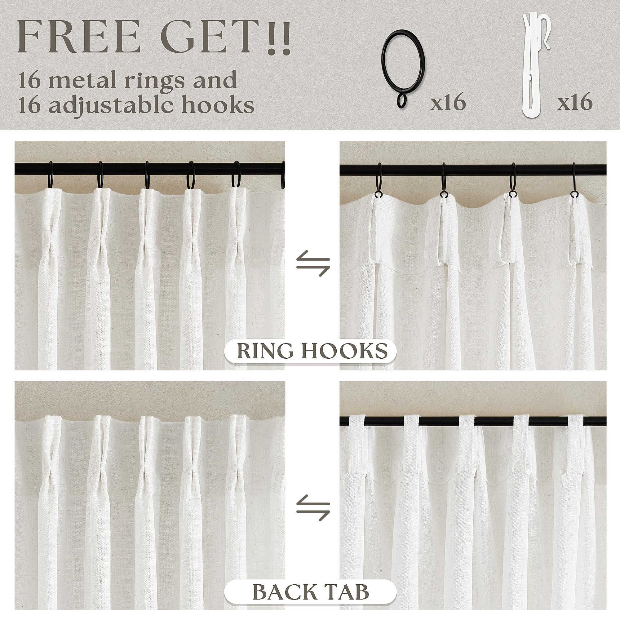 Pinch Pleated Linen Light Filtering Curtains Set