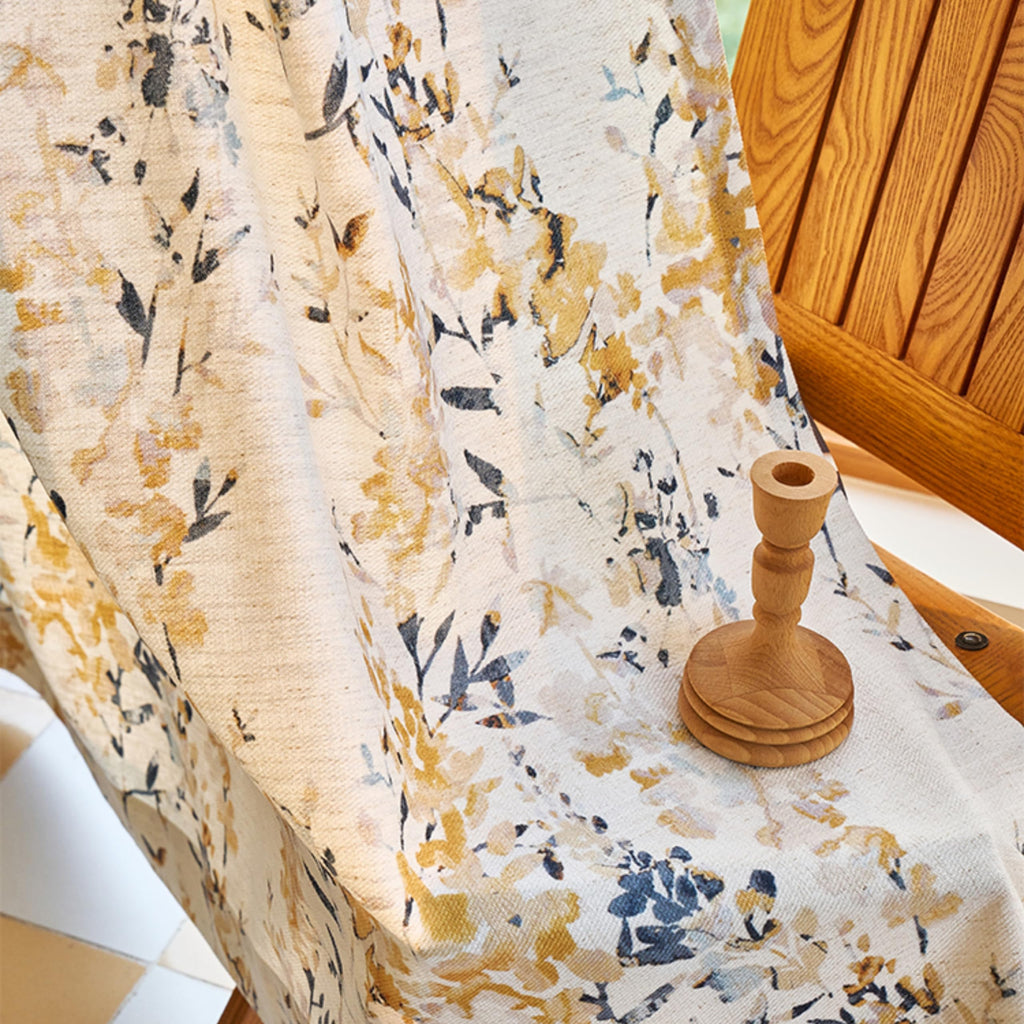 Floral Linen Blend Blackout Curtain Panel