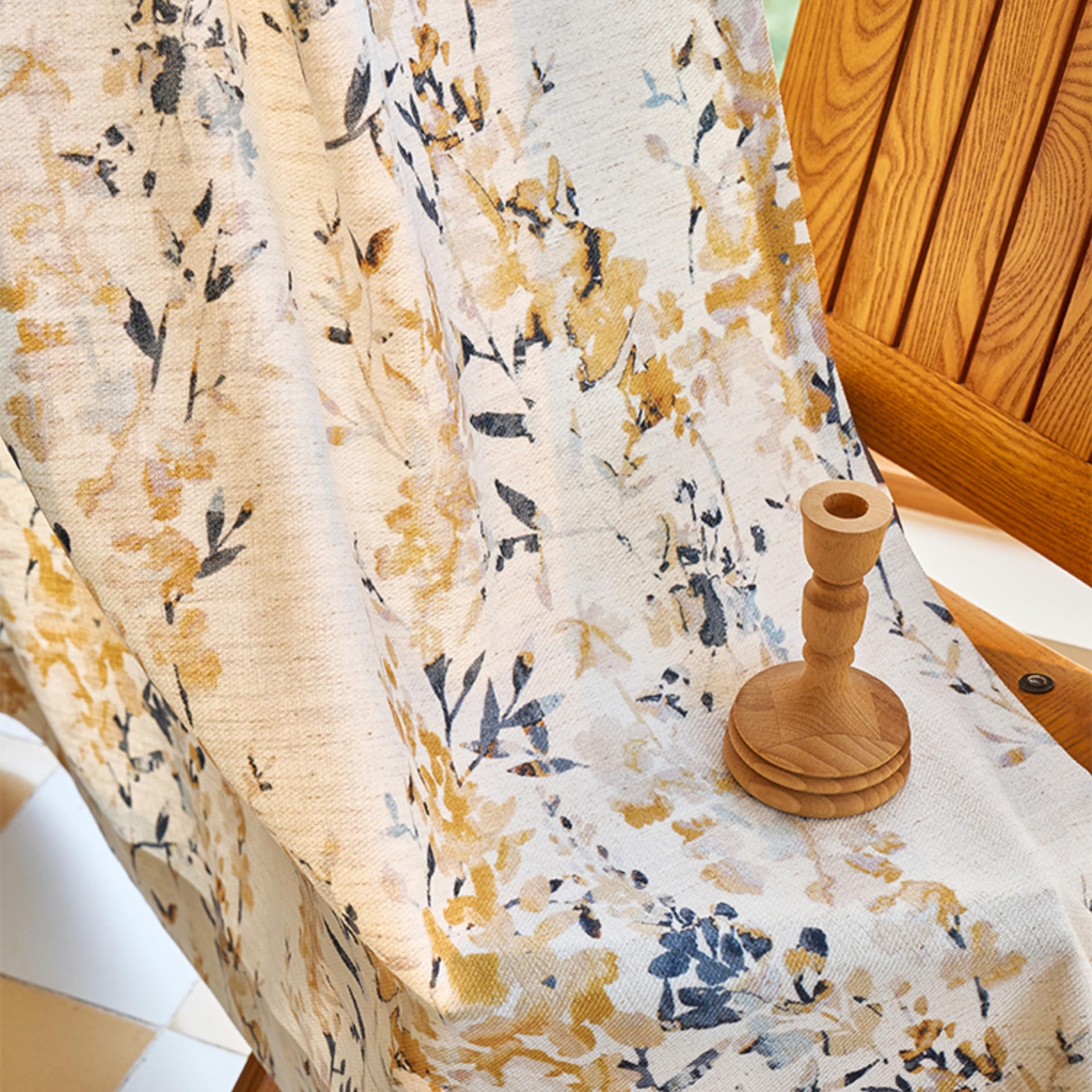 Floral Linen Blend Blackout Curtain Panel