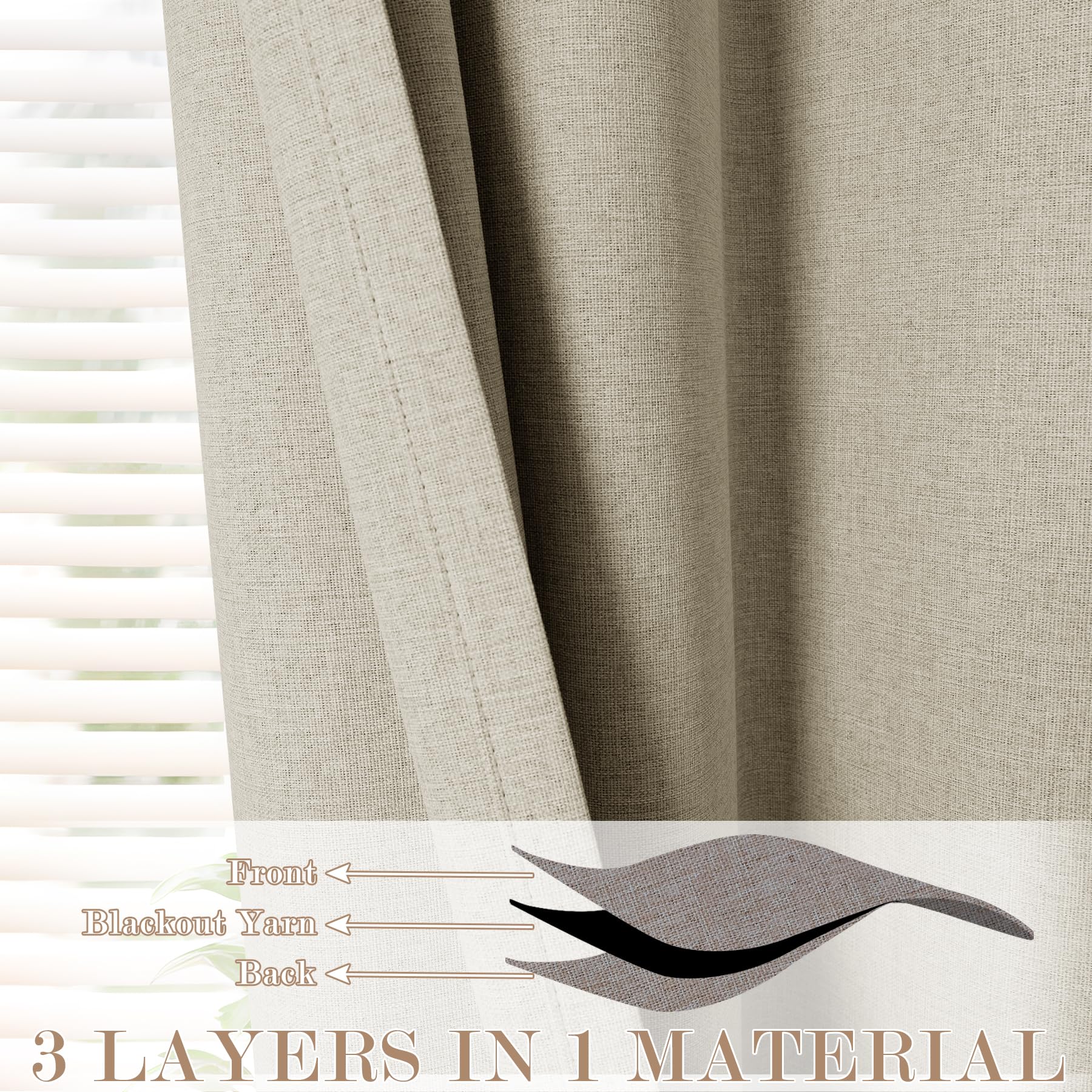 2-in-1 Linen Blackout Pinch Pleat Curtains Set