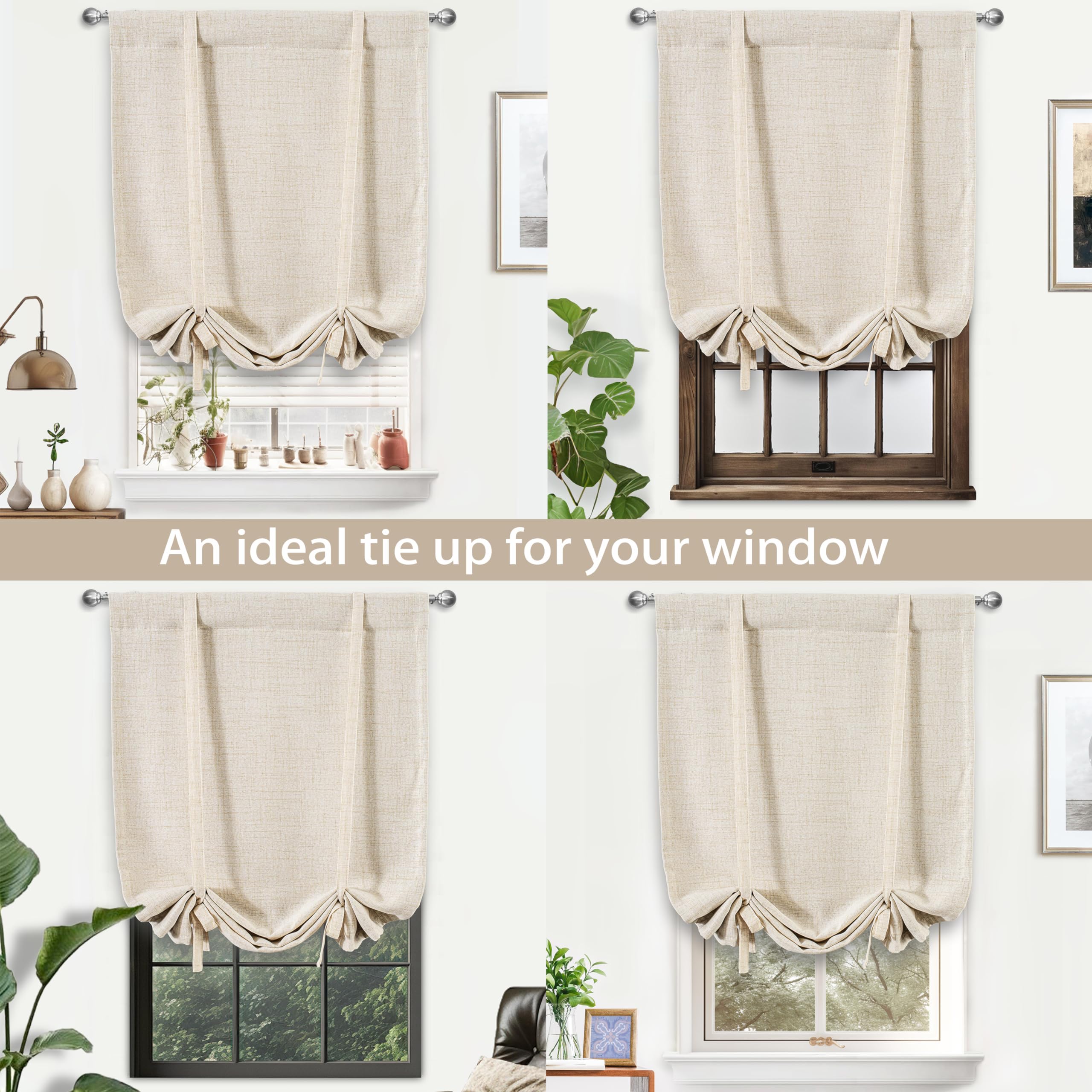 Double Layer Linen Blackout Tie-Up Curtain