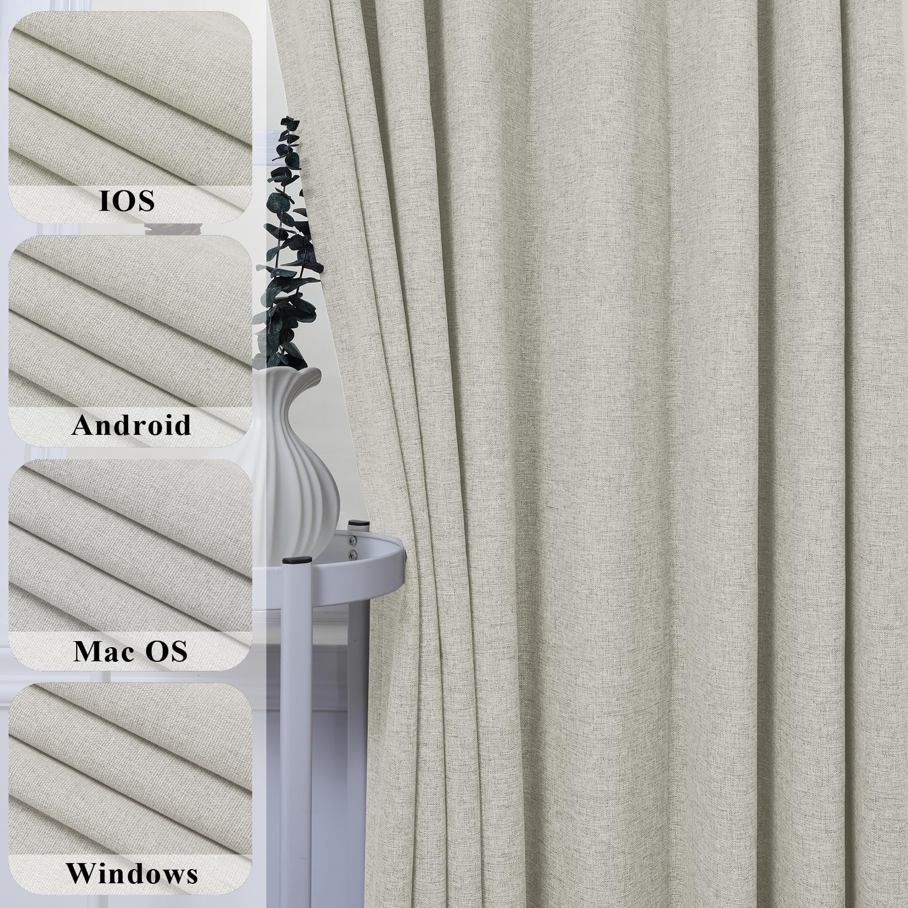 Pinch Pleated Linen Blackout Sliding Door Curtains Set
